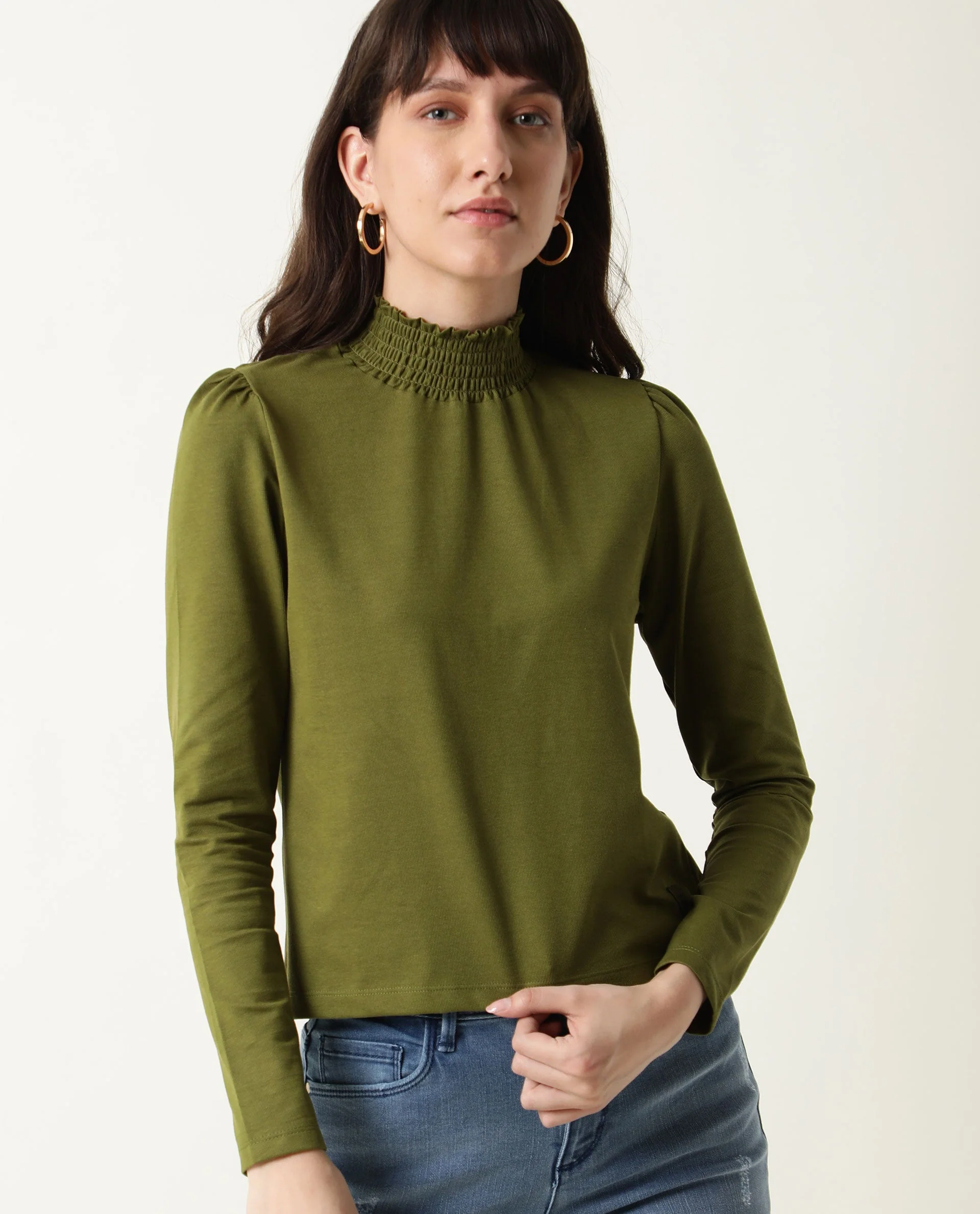 Rareism Women Spinny Olive T-Shirt Full Sleeves - Image 3