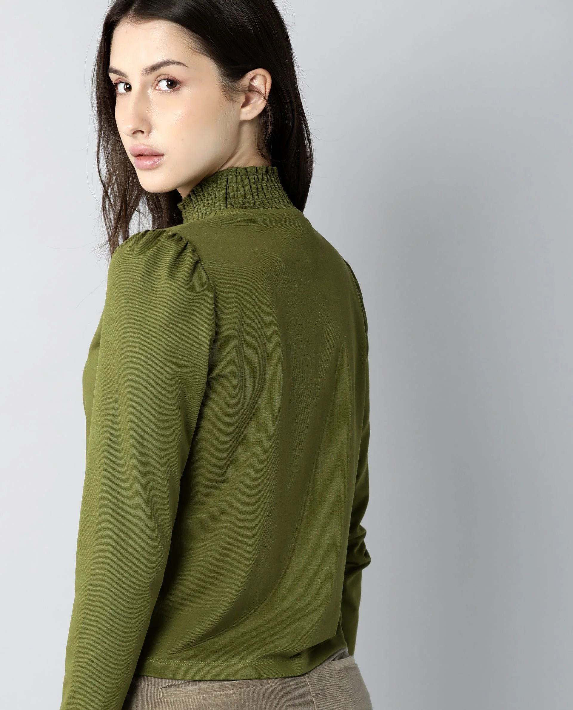 Rareism Women Spinny Olive T-Shirt Full Sleeves - Image 4