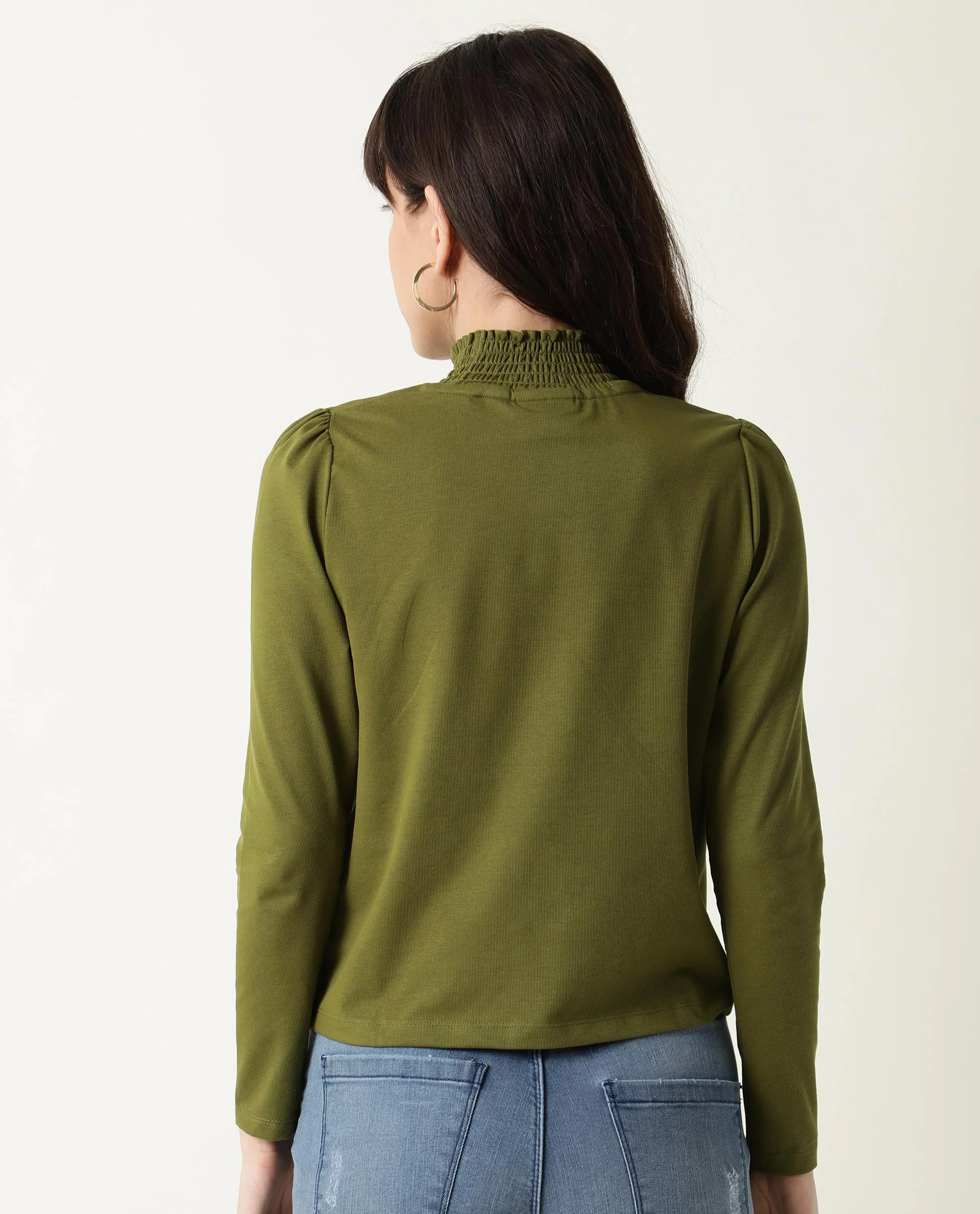 Rareism Women Spinny Olive T-Shirt Full Sleeves - Image 6