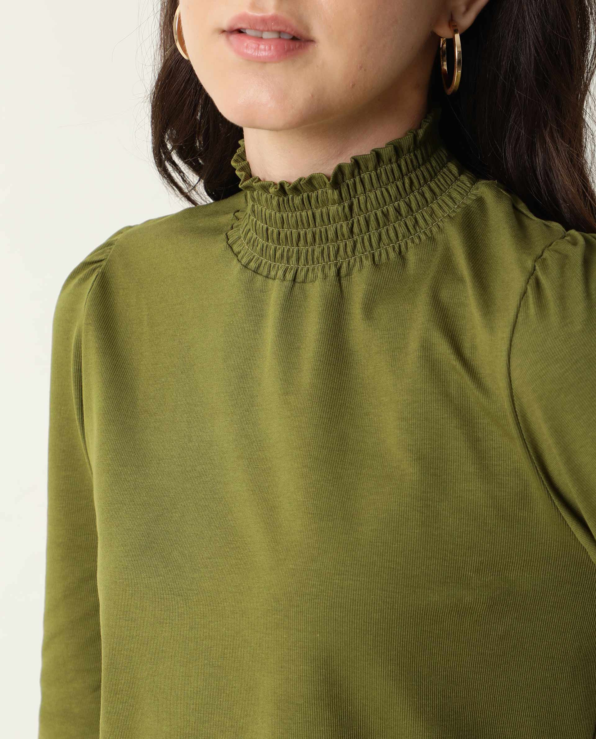 Rareism Women Spinny Olive T-Shirt Full Sleeves - Image 8