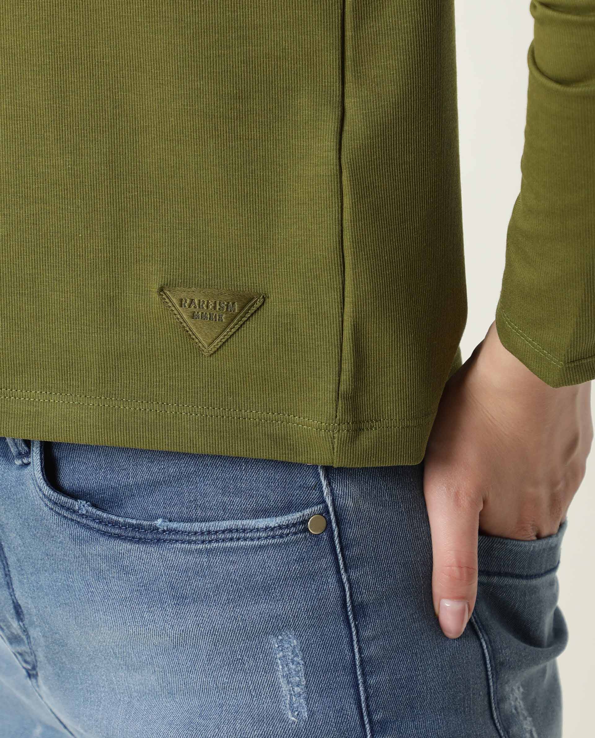 Rareism Women Spinny Olive T-Shirt Full Sleeves - Image 9