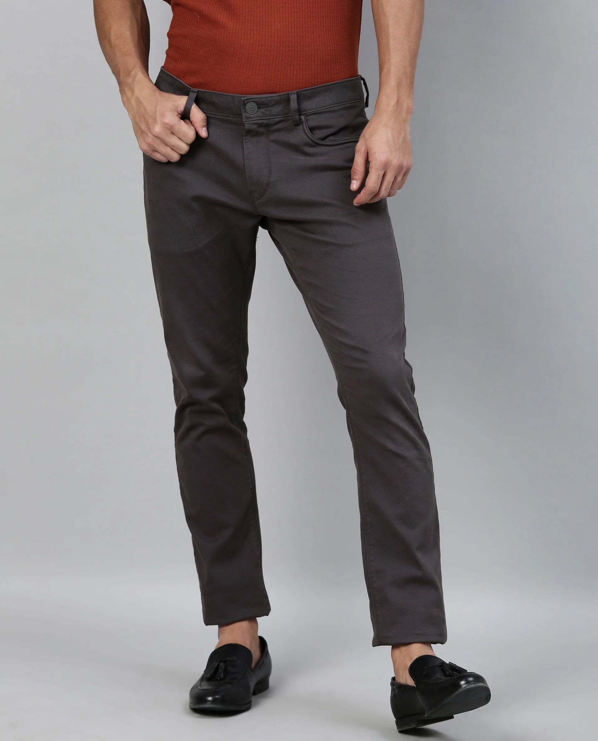 Rare Rabbit Men's Spock 4 Grey Cotton Regular Fit Trouser