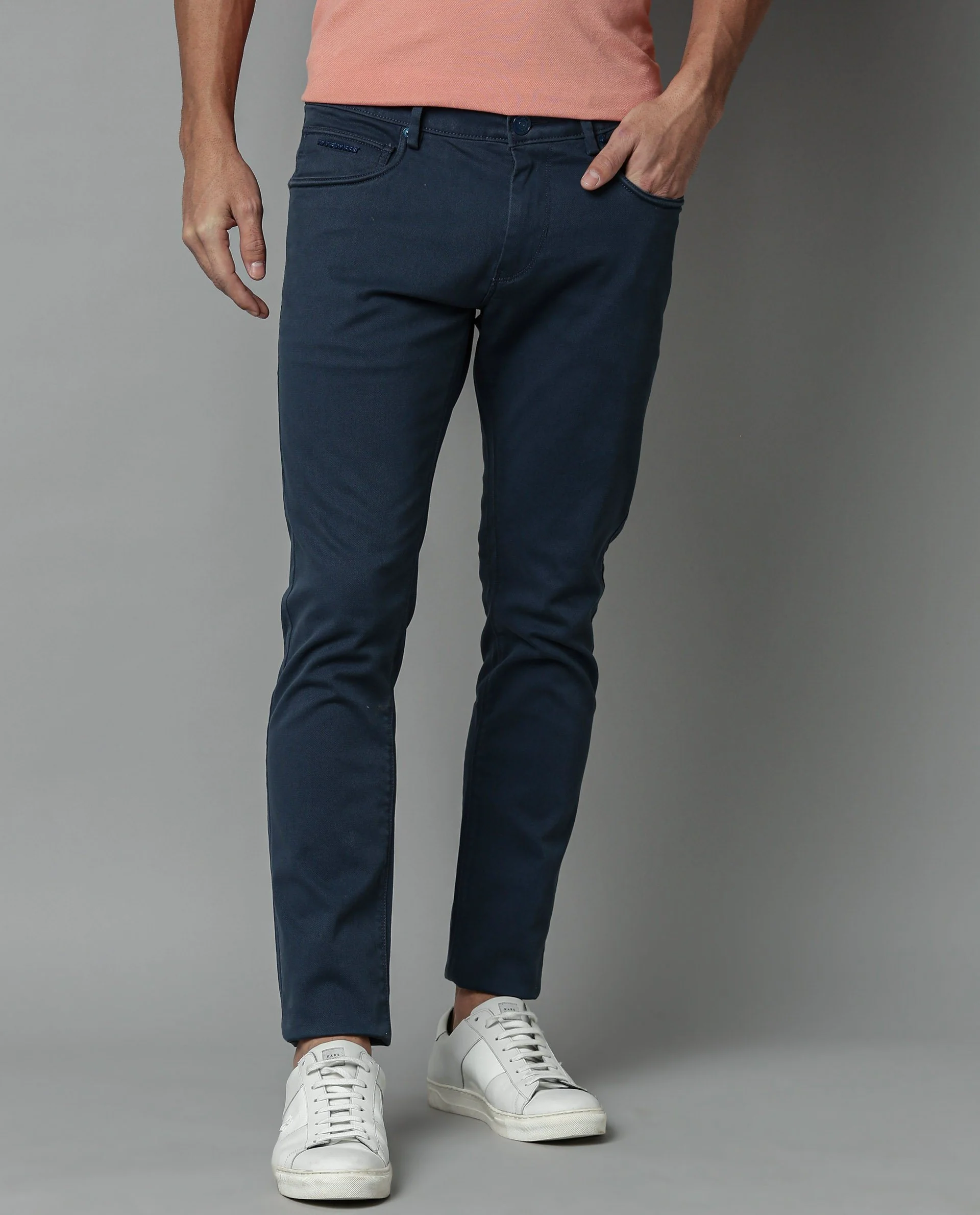 Rare Rabbit Men's Spock 4 Navy Cotton Regular Fit Trouser