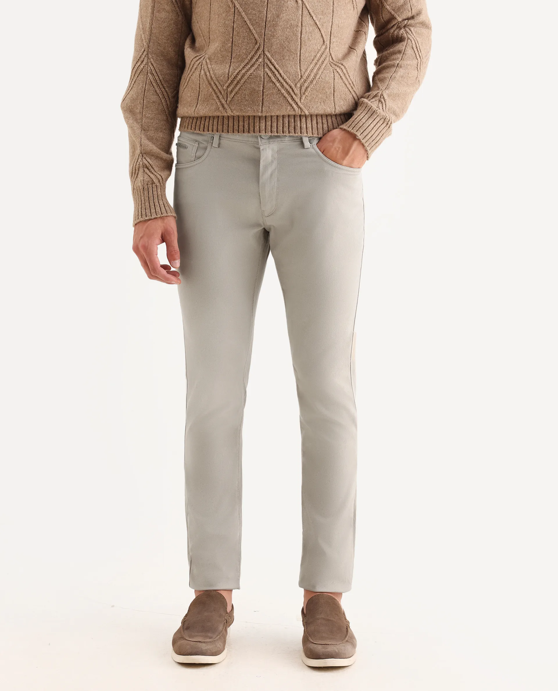 Rare Rabbit Men's Spoke-22 Beige Cotton Plain Regular Fit Trouser - Image 2