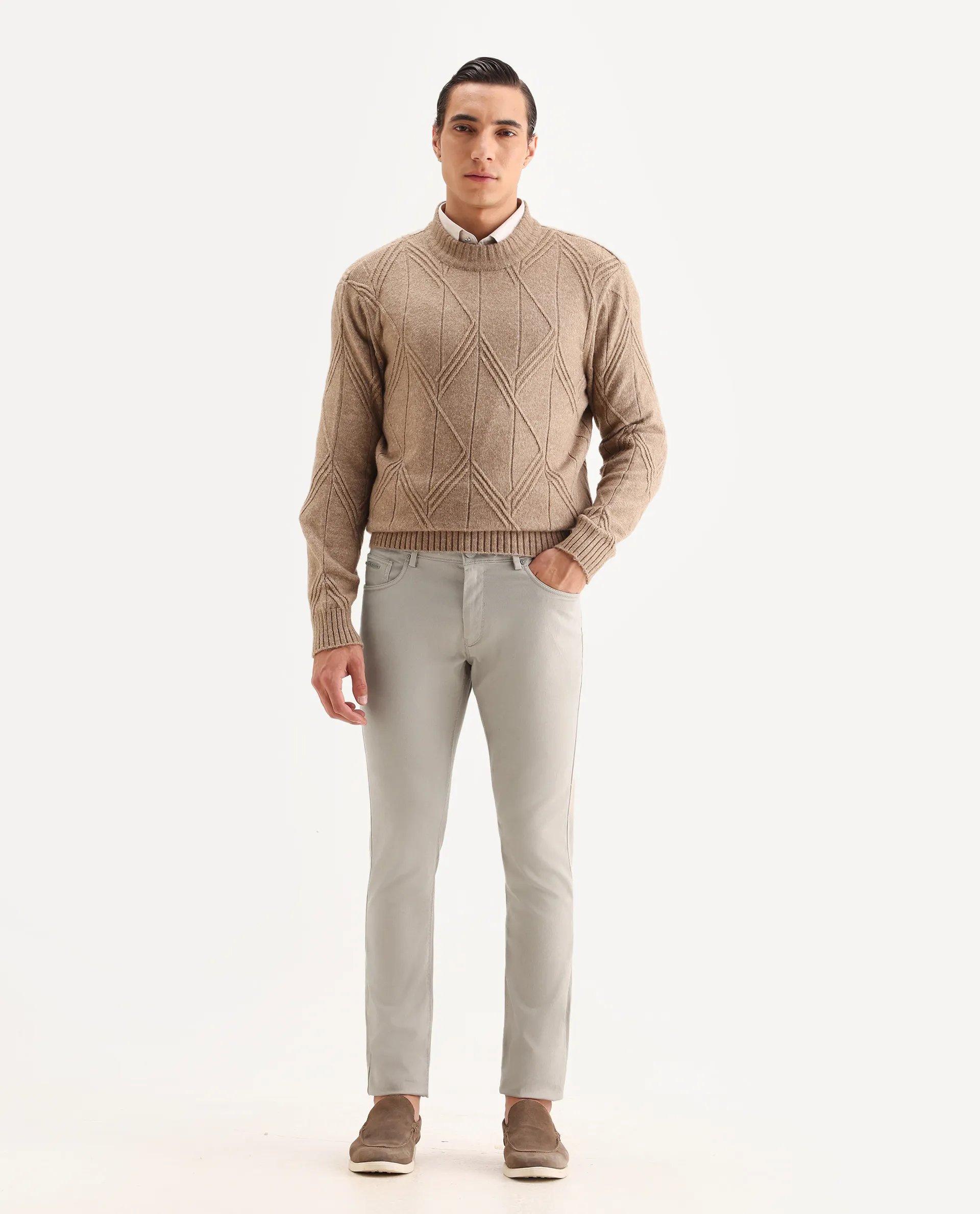Rare Rabbit Men's Spoke-22 Beige Cotton Plain Regular Fit Trouser - Image 4