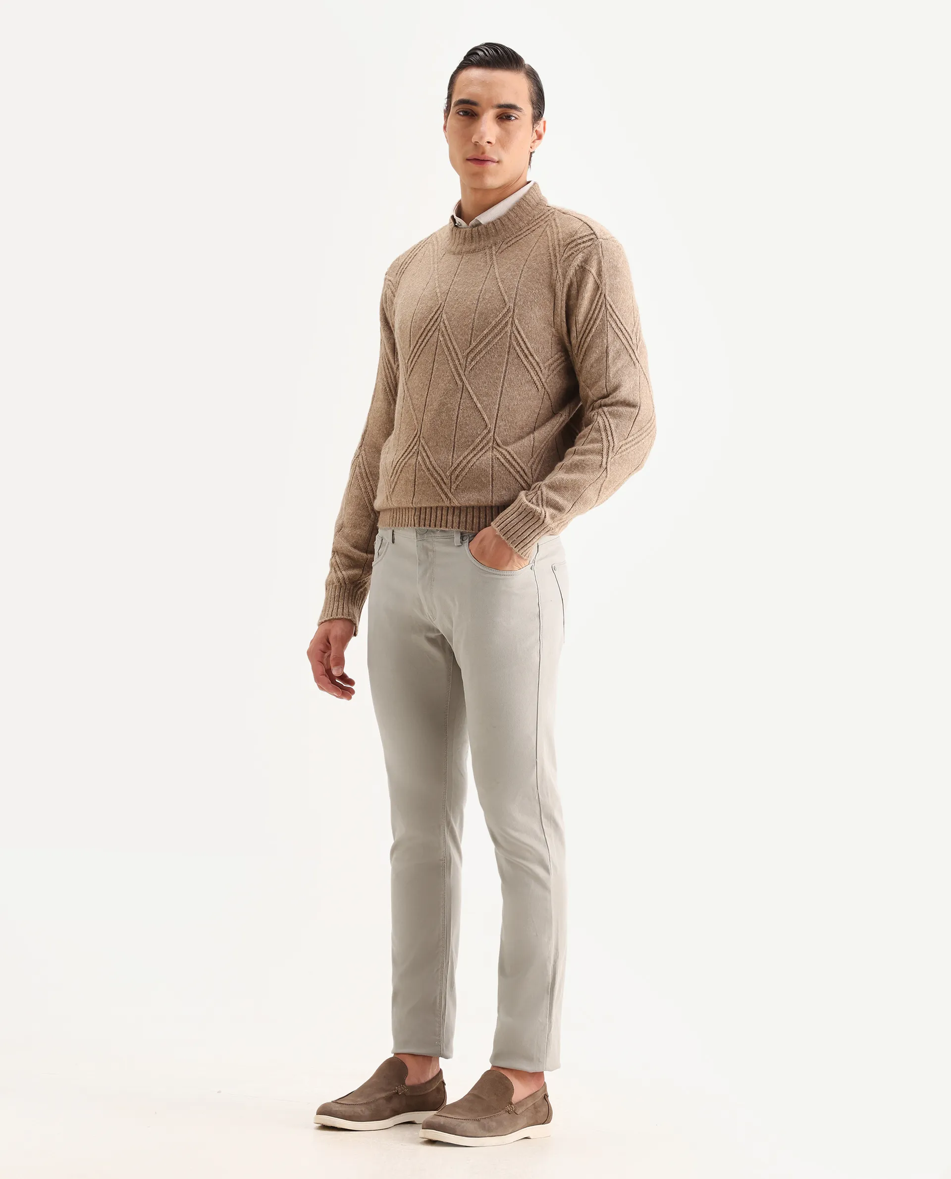 Rare Rabbit Men's Spoke-22 Beige Cotton Plain Regular Fit Trouser - Image 5