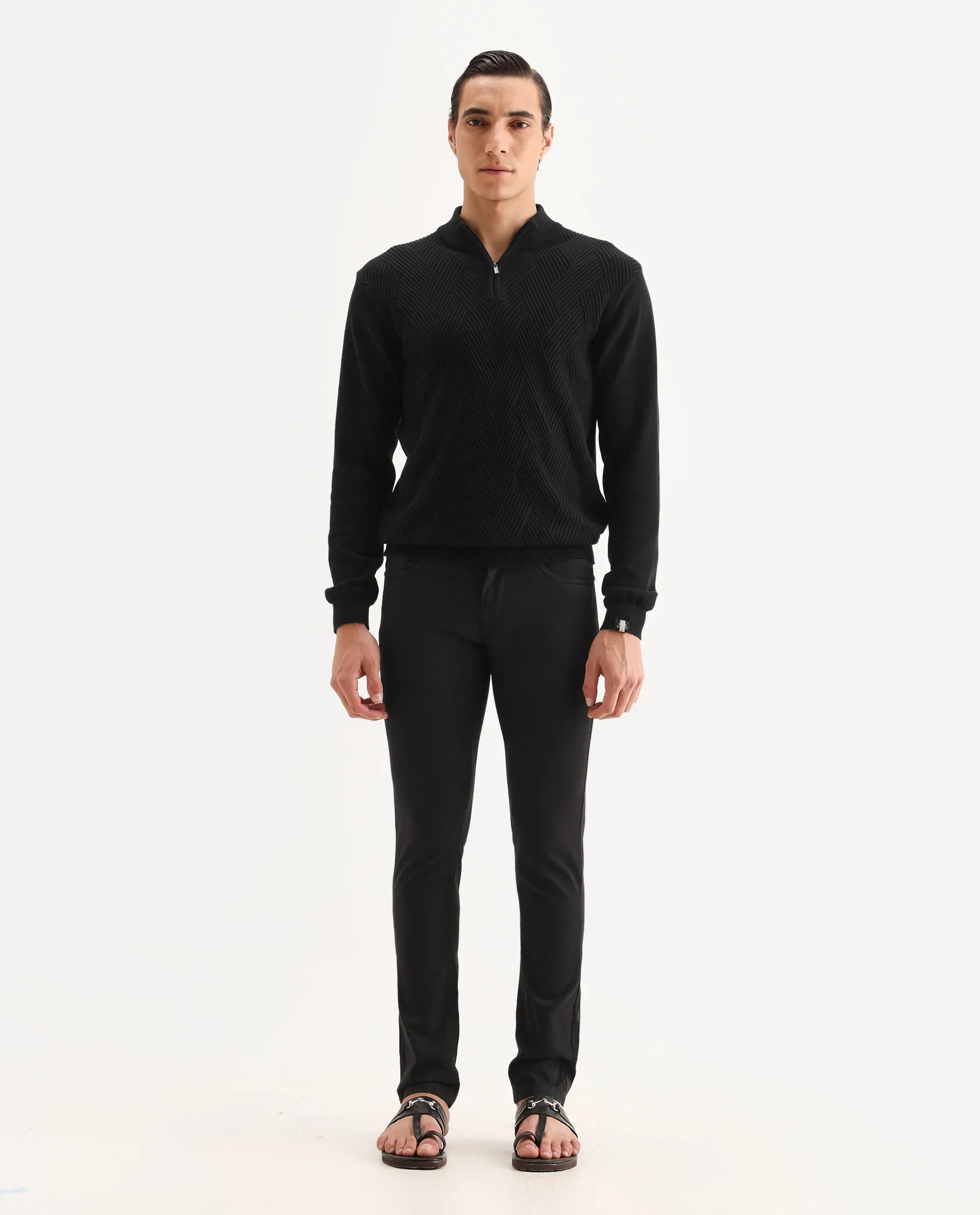 Rare Rabbit Men's Spoke-22 Black Cotton Plain Regular Fit Trouser - Image 4