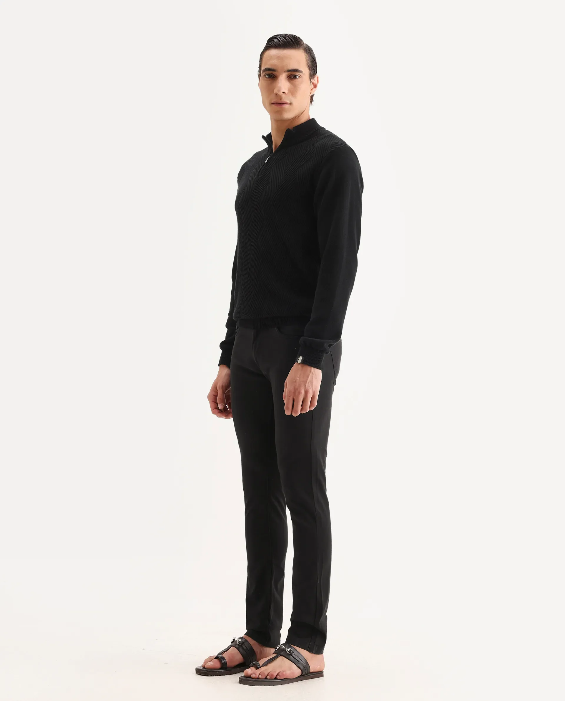 Rare Rabbit Men's Spoke-22 Black Cotton Plain Regular Fit Trouser - Image 5