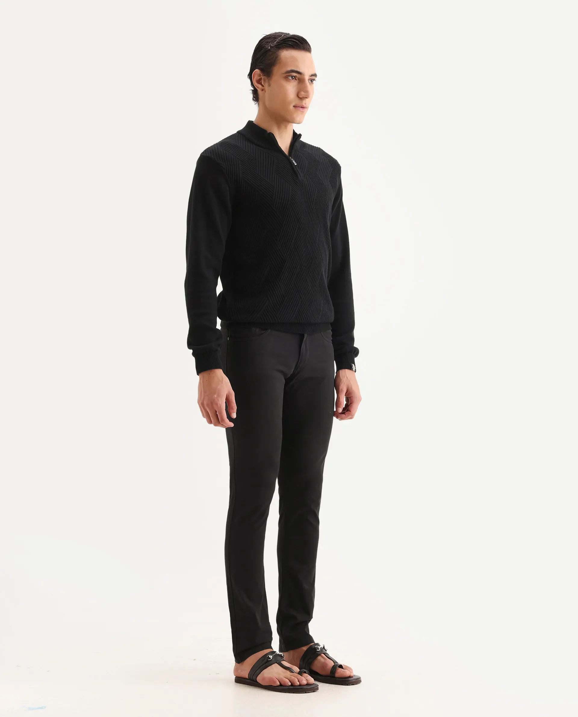 Rare Rabbit Men's Spoke-22 Black Cotton Plain Regular Fit Trouser - Image 6