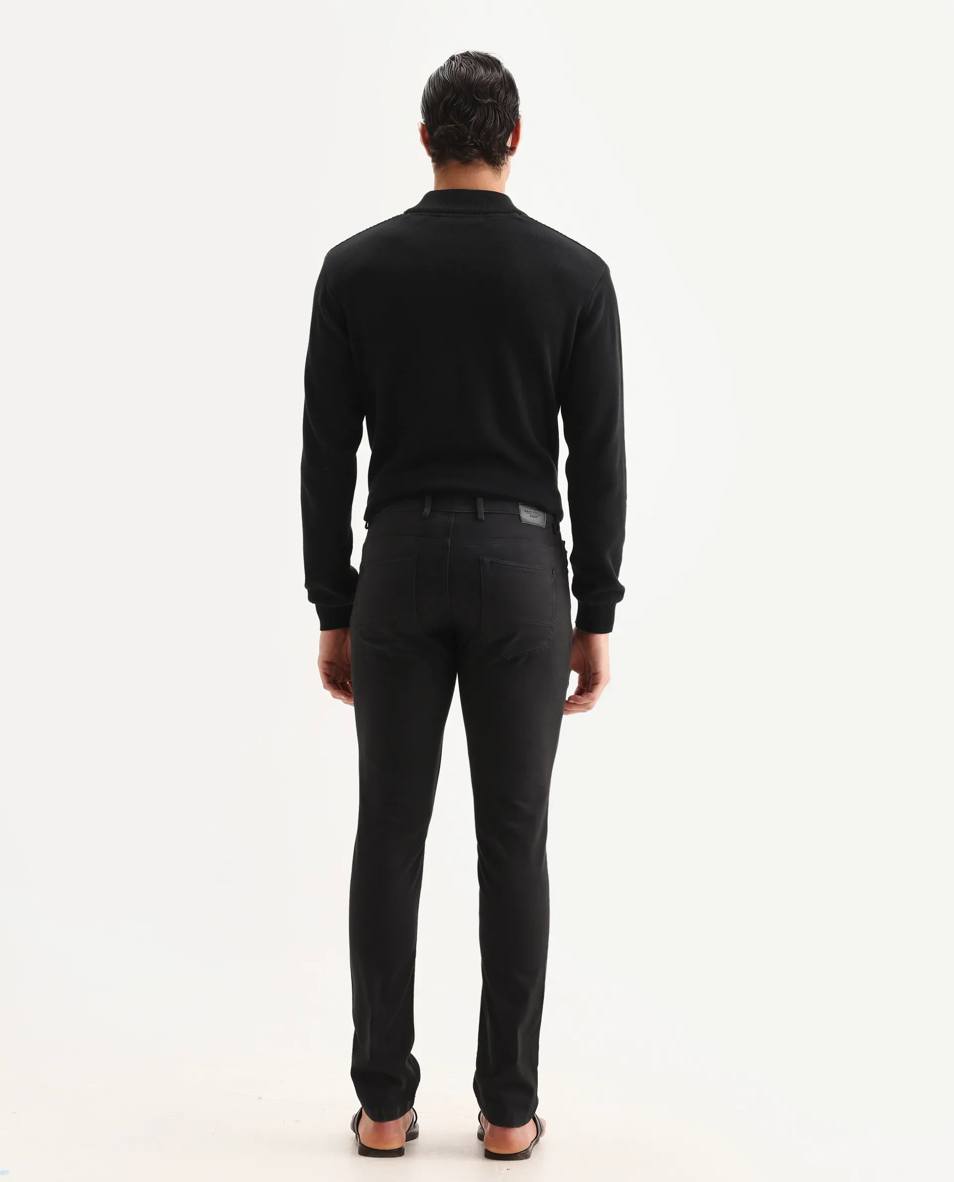 Rare Rabbit Men's Spoke-22 Black Cotton Plain Regular Fit Trouser - Image 7