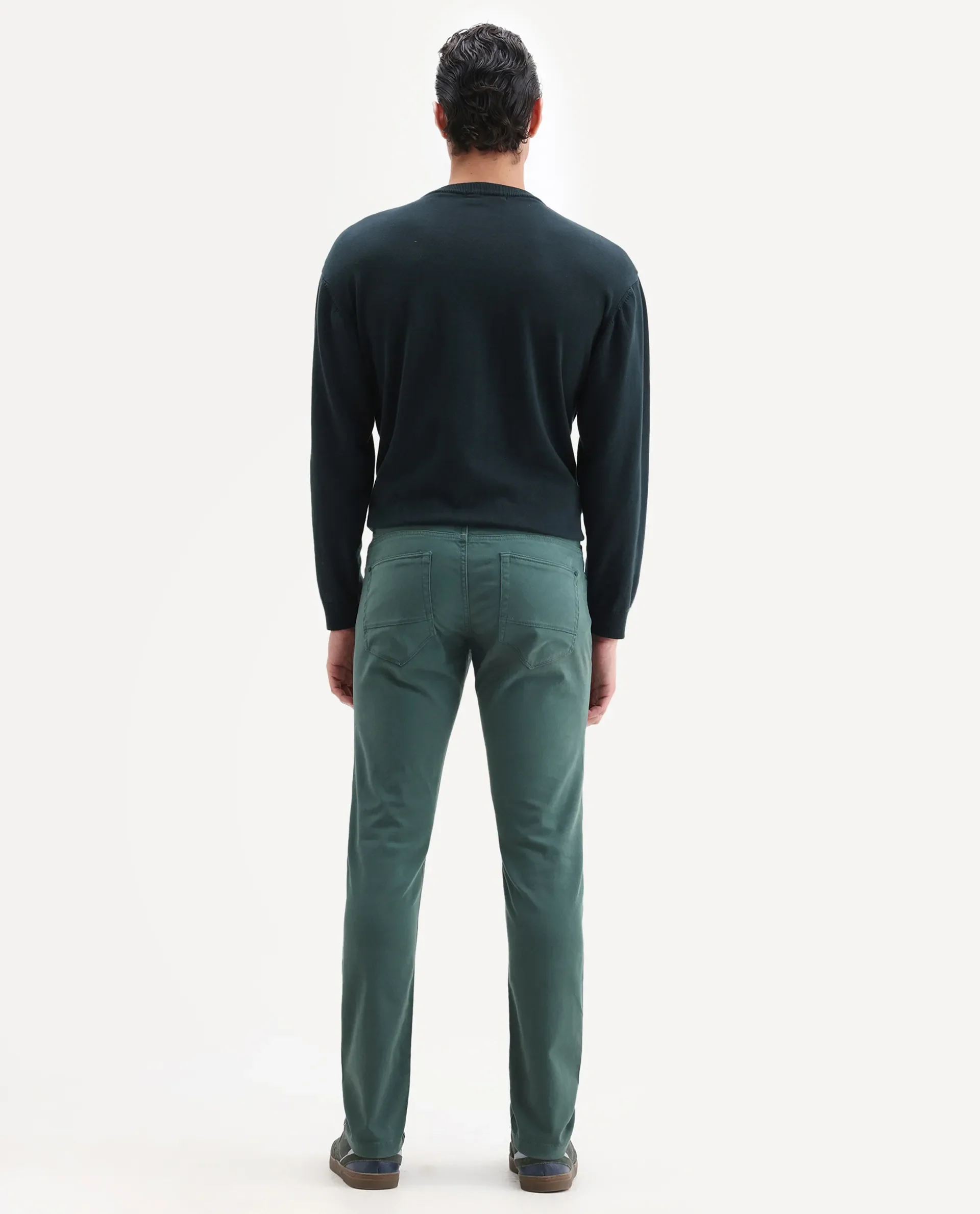 Rare Rabbit Men's Spoke-22 Green Cotton Plain Regular Fit Trouser - Image 7