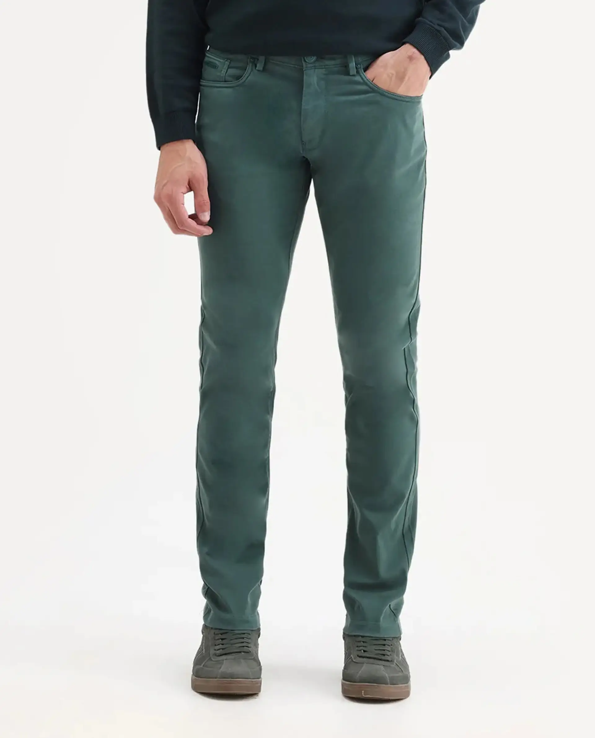 Rare Rabbit Men's Spoke-22 Green Cotton Plain Regular Fit Trouser - Image 8