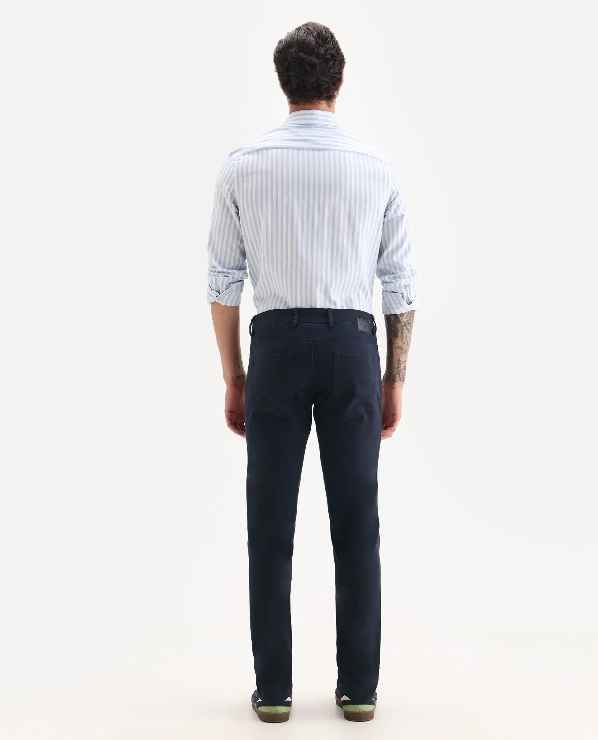 Rare Rabbit Men's Spoke-22 Navy Cotton Plain Regular Fit Trouser - Image 7