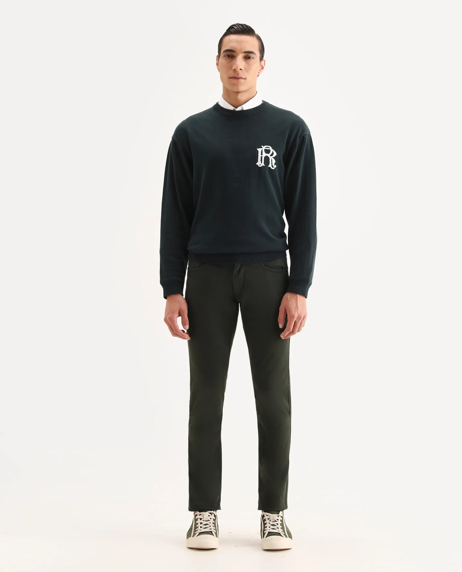 Rare Rabbit Men's Spoke-22 Olive Cotton Plain Regular Fit Trouser - Image 4