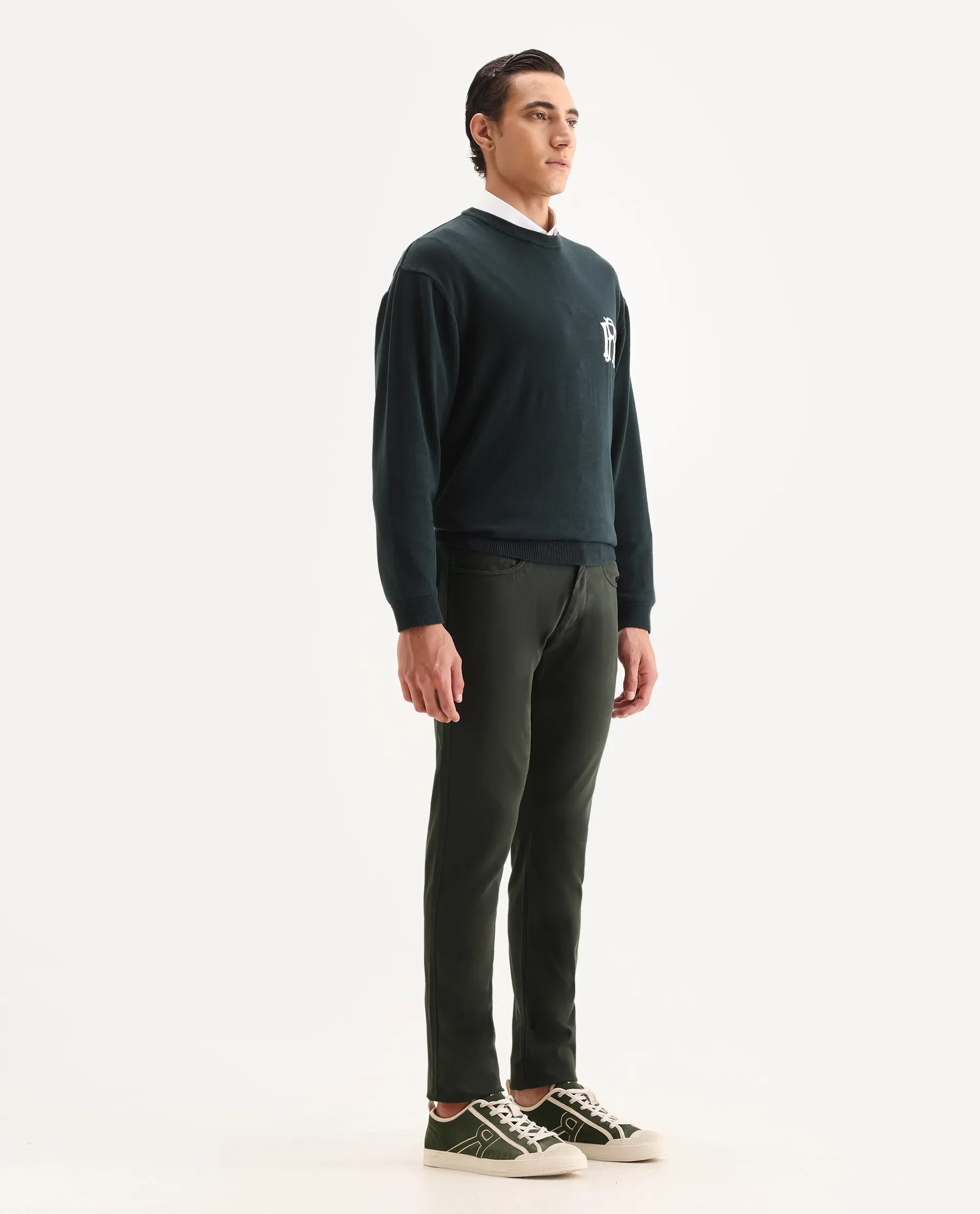 Rare Rabbit Men's Spoke-22 Olive Cotton Plain Regular Fit Trouser - Image 5