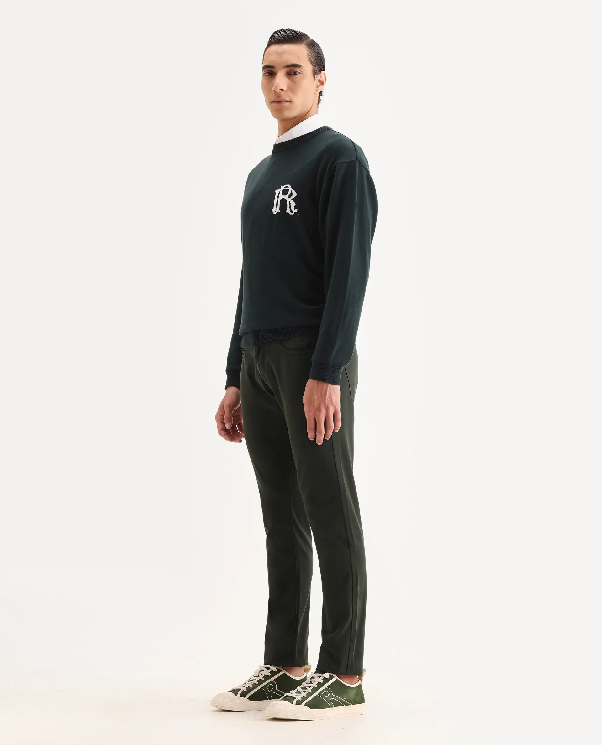 Rare Rabbit Men's Spoke-22 Olive Cotton Plain Regular Fit Trouser - Image 6