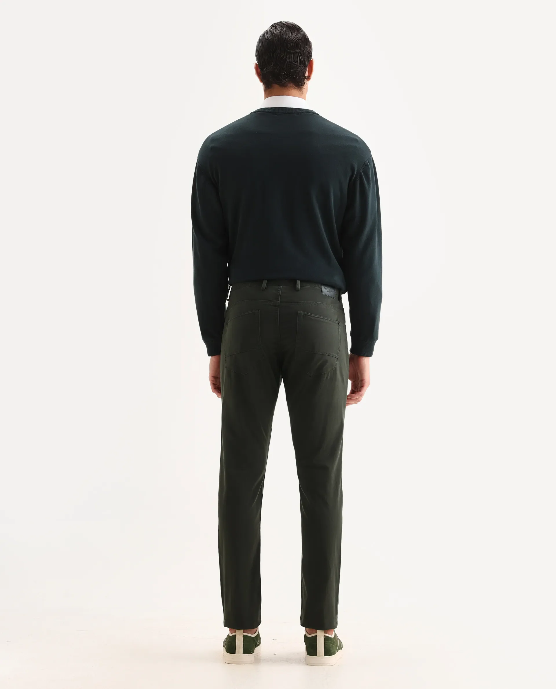 Rare Rabbit Men's Spoke-22 Olive Cotton Plain Regular Fit Trouser - Image 7