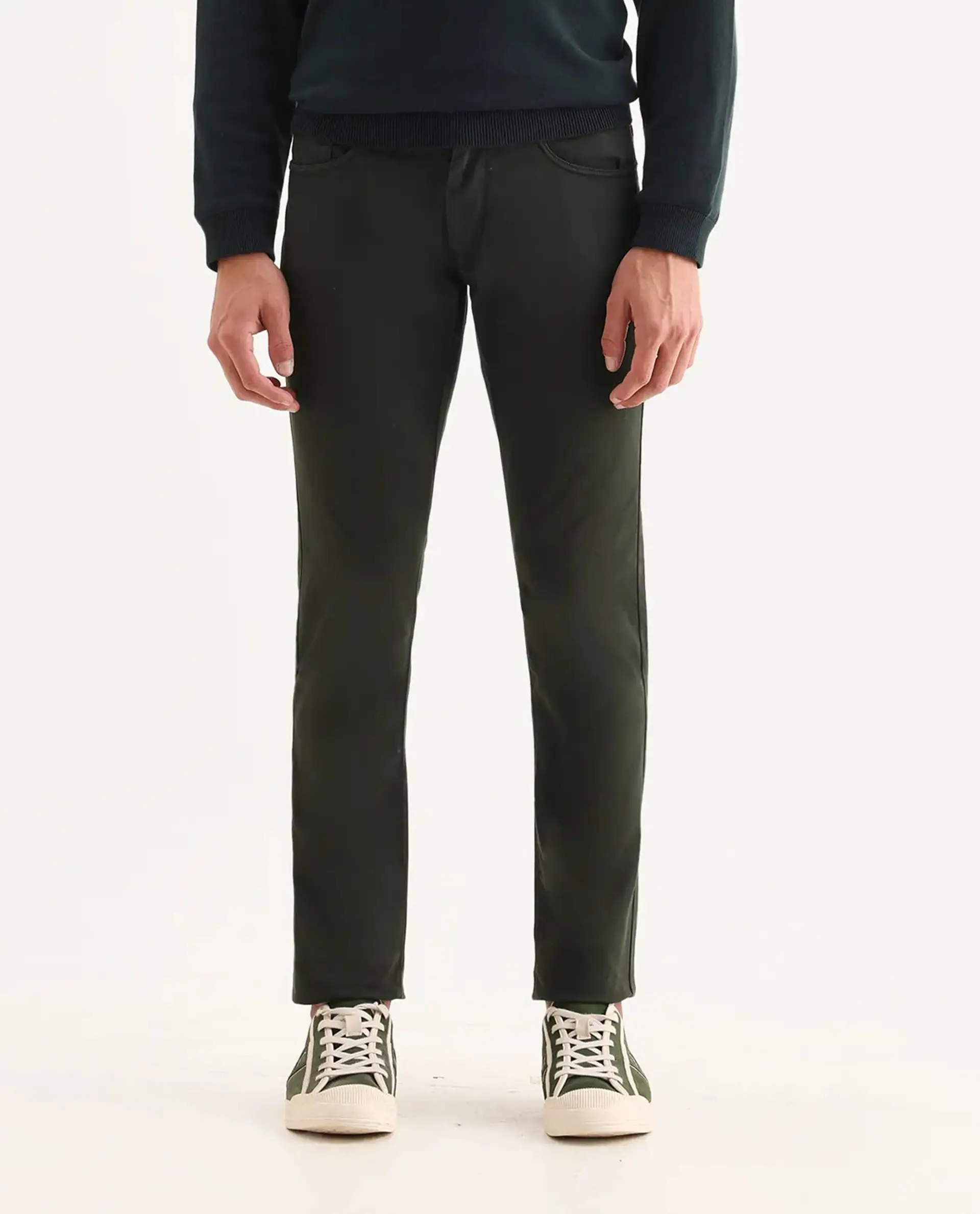 Rare Rabbit Men's Spoke-22 Olive Cotton Plain Regular Fit Trouser - Image 8