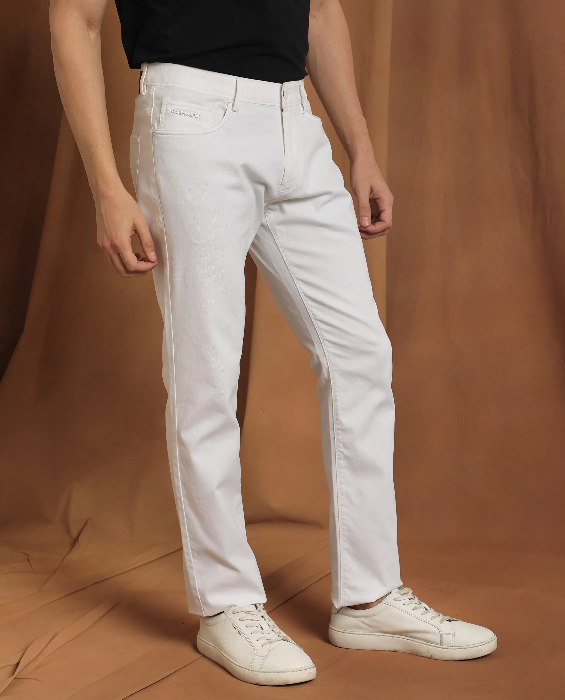 Rare Rabbit Men's Spoke-22 White Cotton Plain Regular Fit Trouser - Image 4