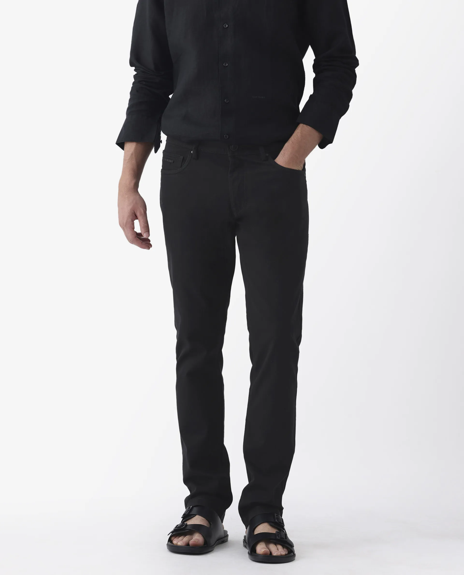 Rare Rabbit Men's Spoke 24 Black Cotton Blend Plain Regular Fit Trouser - Image 2