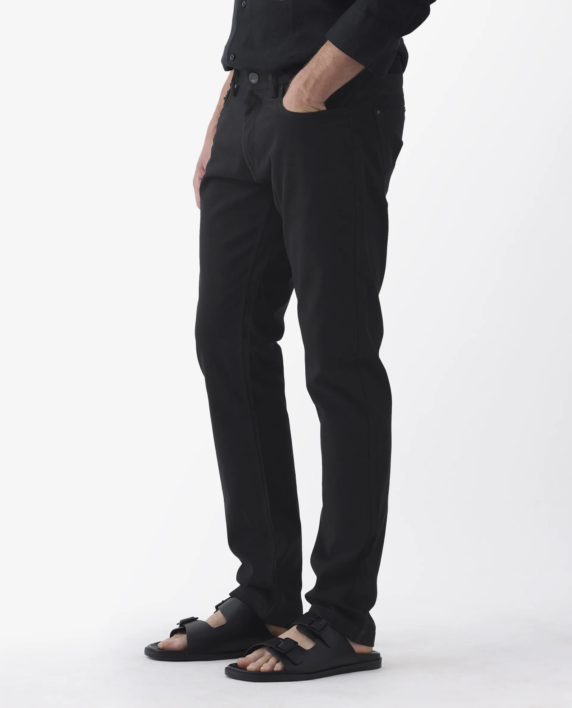 Rare Rabbit Men's Spoke 24 Black Cotton Blend Plain Regular Fit Trouser - Image 4