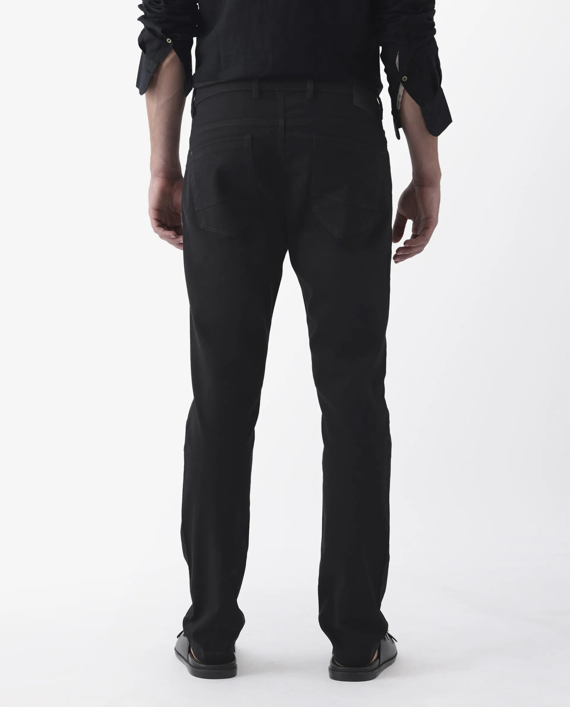 Rare Rabbit Men's Spoke 24 Black Cotton Blend Plain Regular Fit Trouser - Image 8