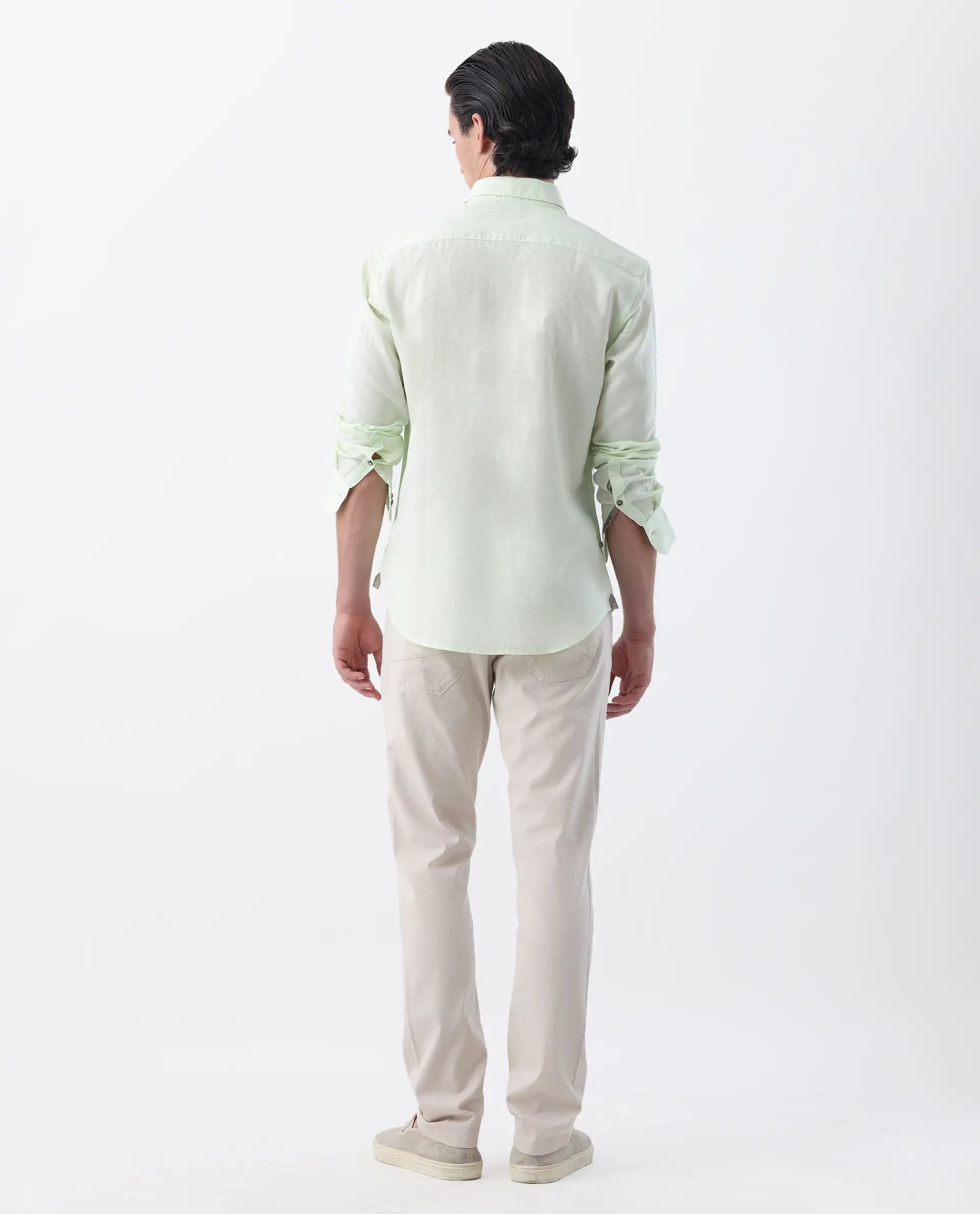 Rare Rabbit Men's Spoke 24 Light Beige Cotton Blend Plain Regular Fit Trouser - Image 4