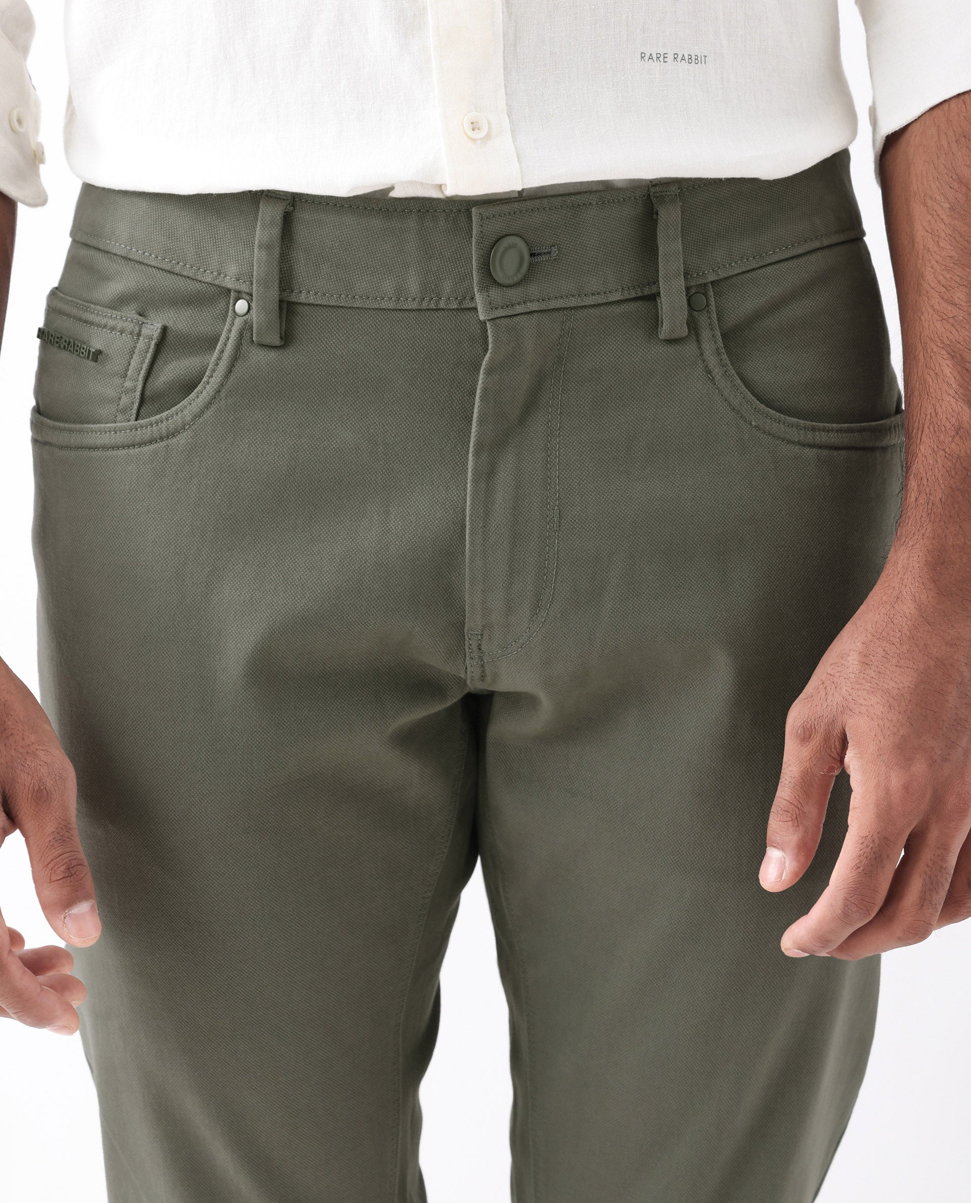 Rare Rabbit Men's Spoke 24 Pastel Green Cotton Blend Plain Regular Fit Trouser - Image 2