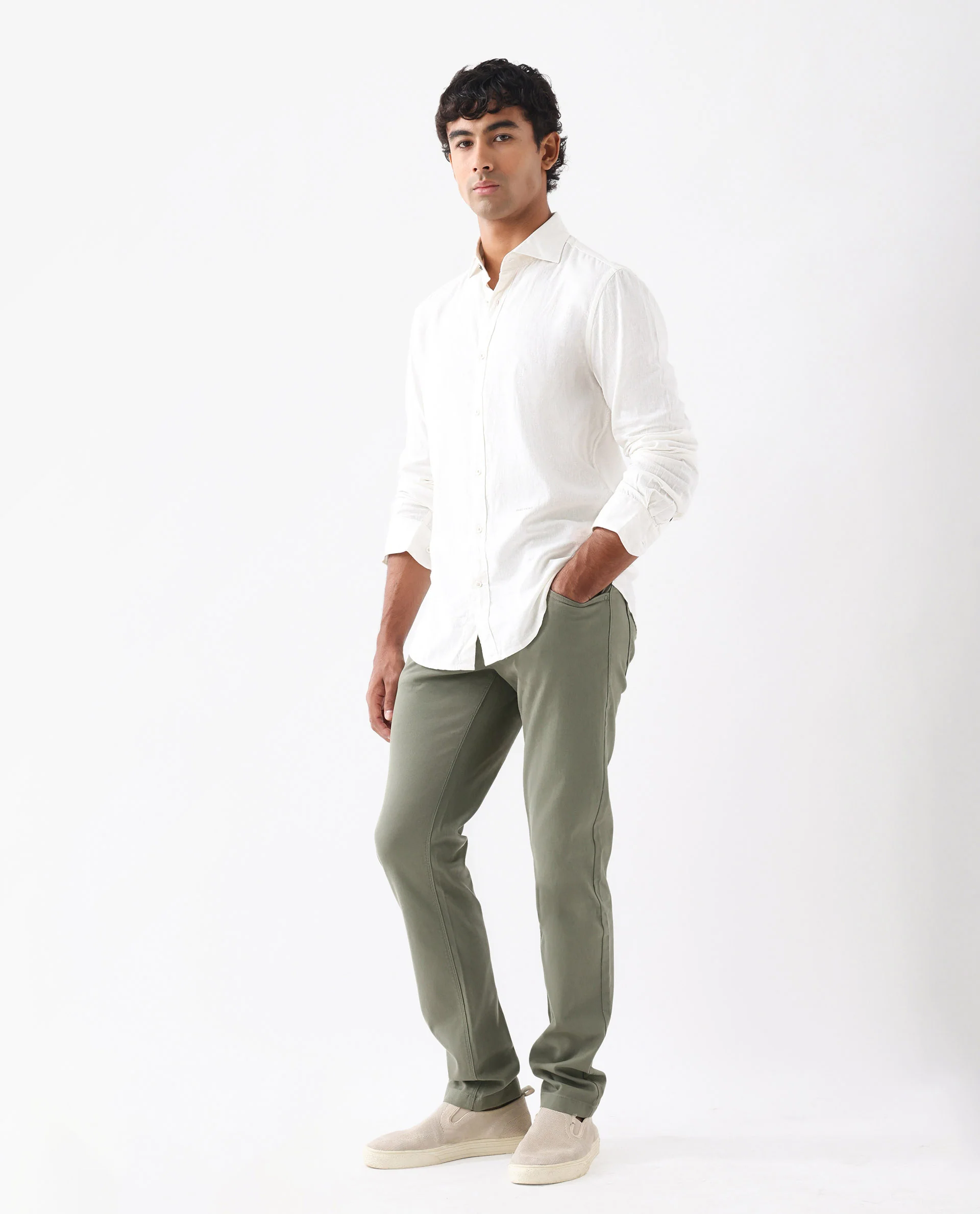 Rare Rabbit Men's Spoke 24 Pastel Green Cotton Blend Plain Regular Fit Trouser - Image 3