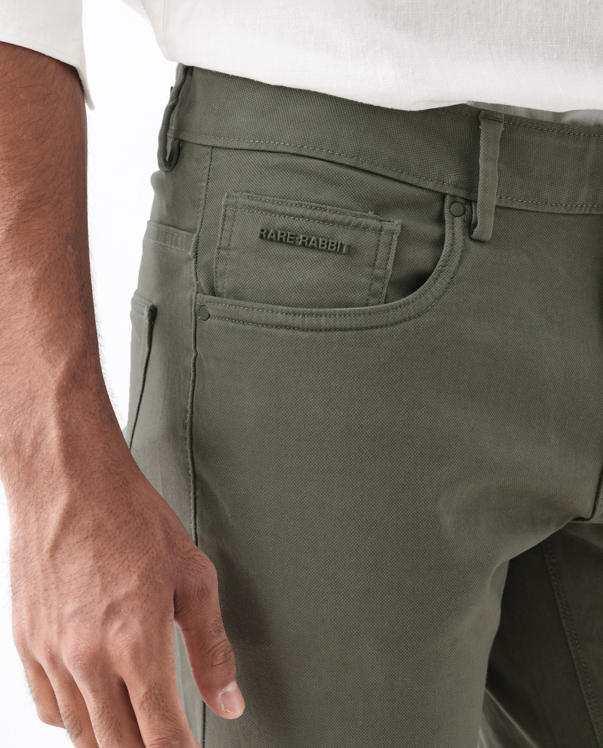 Rare Rabbit Men's Spoke 24 Pastel Green Cotton Blend Plain Regular Fit Trouser - Image 5