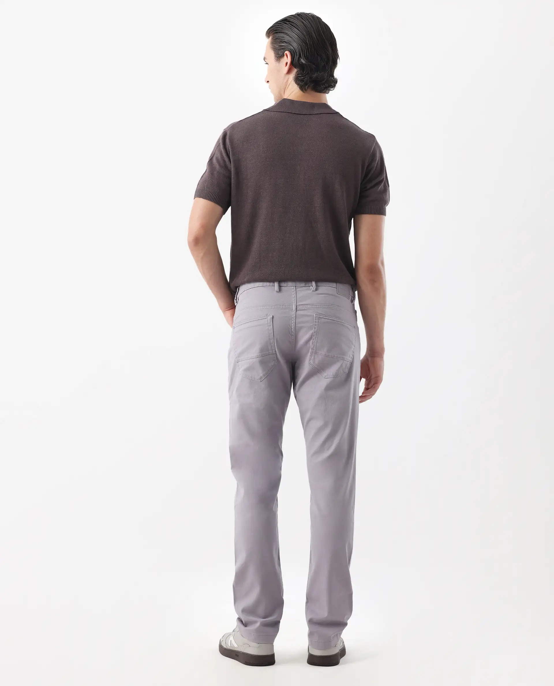 Rare Rabbit Men's Spoke -24 Pastel Purple Cotton Blend Plain Regular Fit Trouser - Image 4