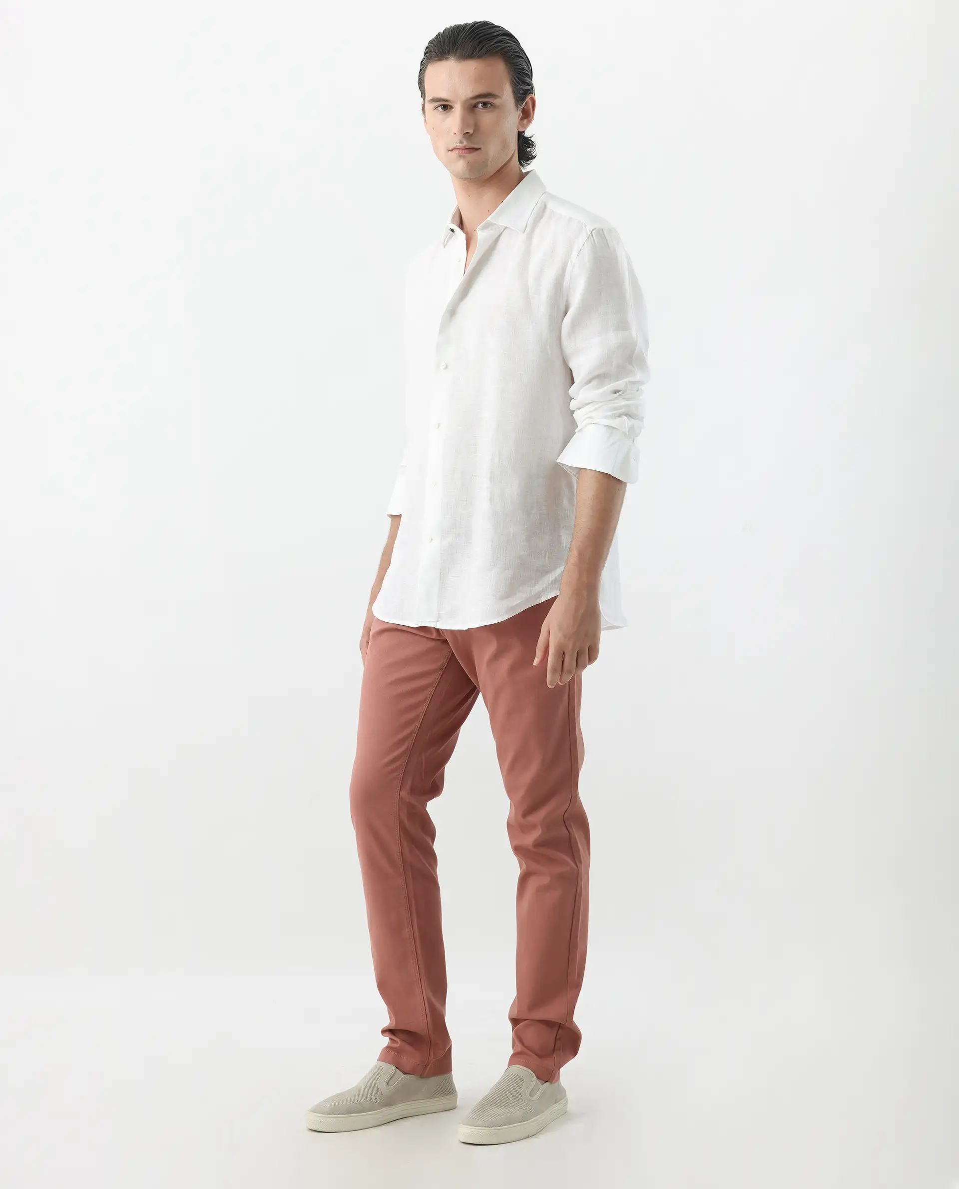 Rare Rabbit Men's Spoke 24 Rust Cotton Blend Plain Regular Fit Trouser - Image 5