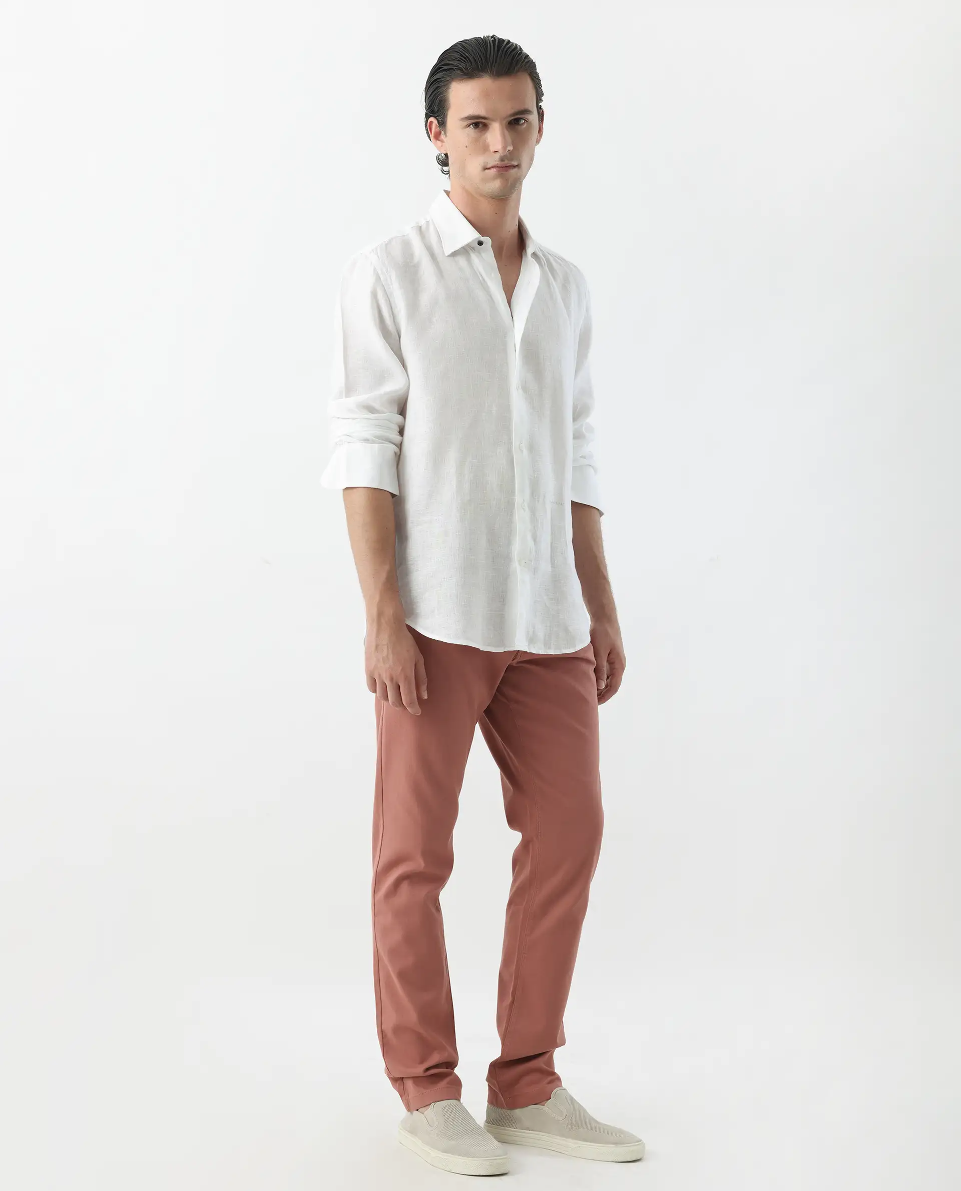 Rare Rabbit Men's Spoke 24 Rust Cotton Blend Plain Regular Fit Trouser - Image 6