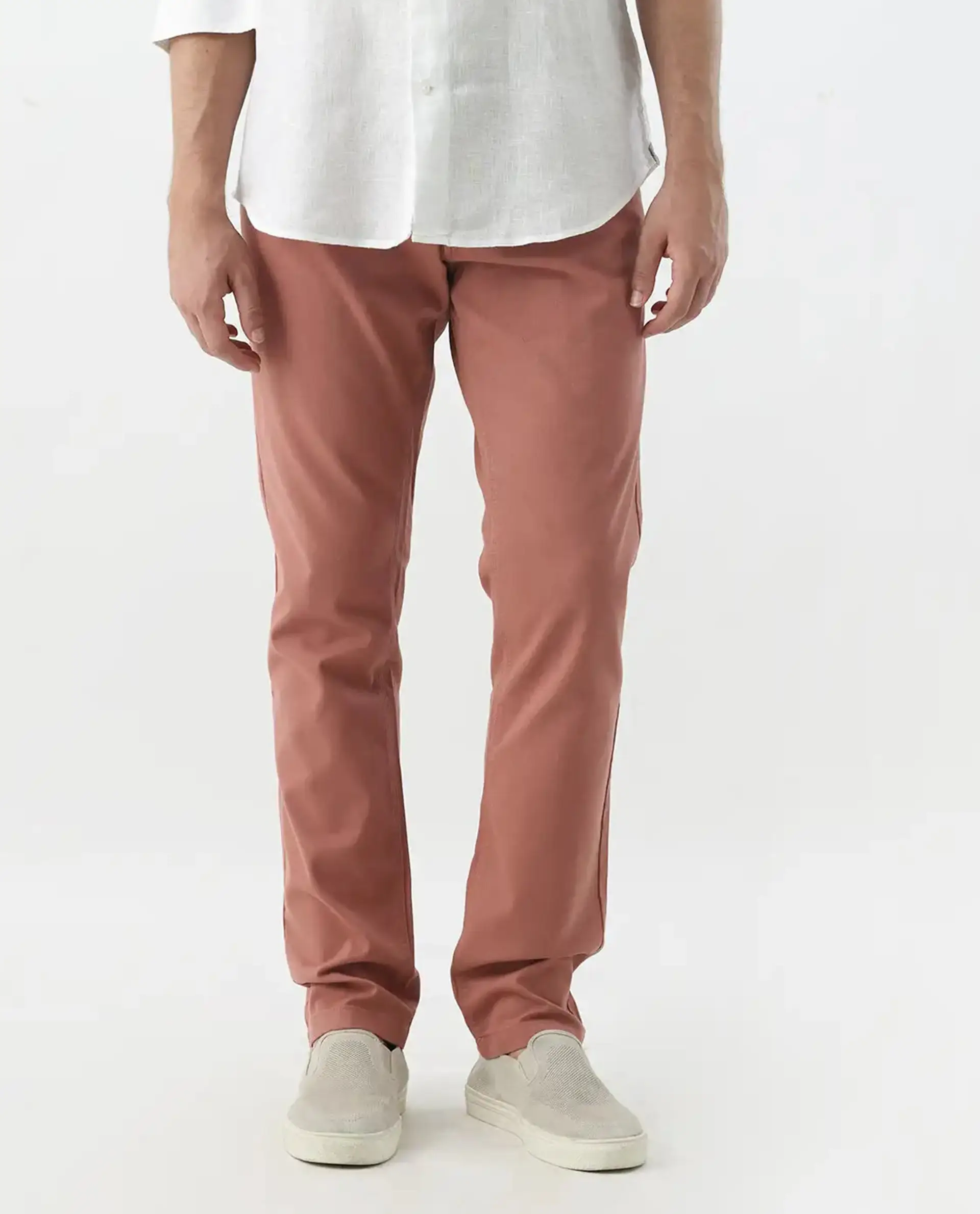 Rare Rabbit Men's Spoke 24 Rust Cotton Blend Plain Regular Fit Trouser - Image 8