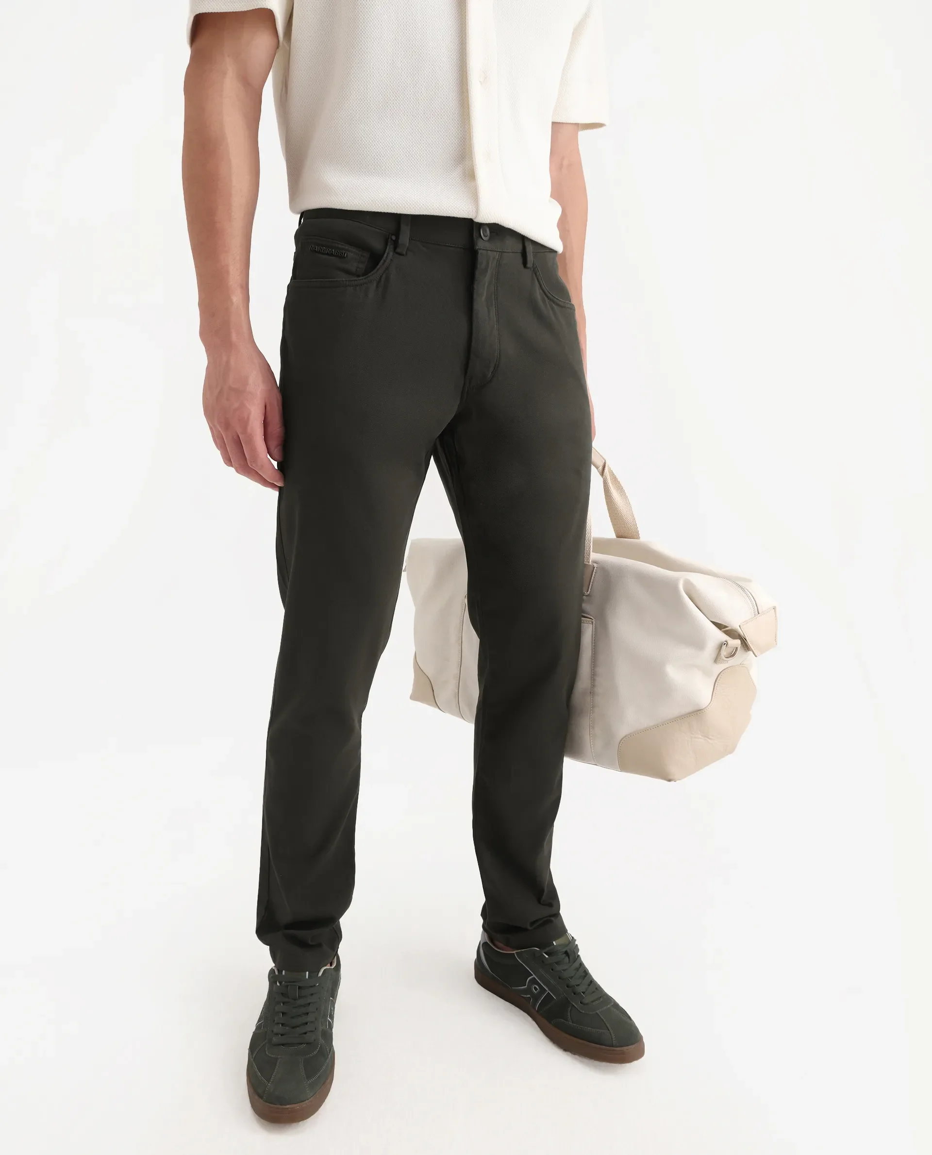 Rare Rabbit Men's Spoke-Aw25 Dark Green Cotton Blend Plain Regular Fit Trouser - Image 2