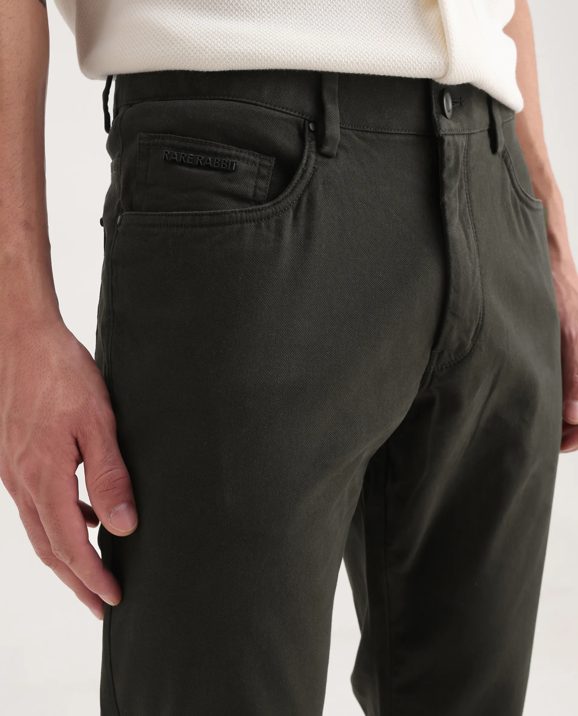 Rare Rabbit Men's Spoke-Aw25 Dark Green Cotton Blend Plain Regular Fit Trouser - Image 3