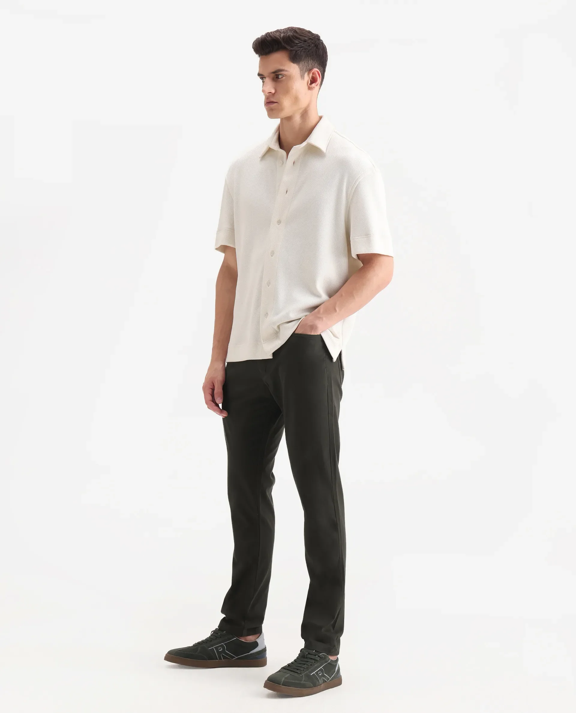 Rare Rabbit Men's Spoke-Aw25 Dark Green Cotton Blend Plain Regular Fit Trouser - Image 5