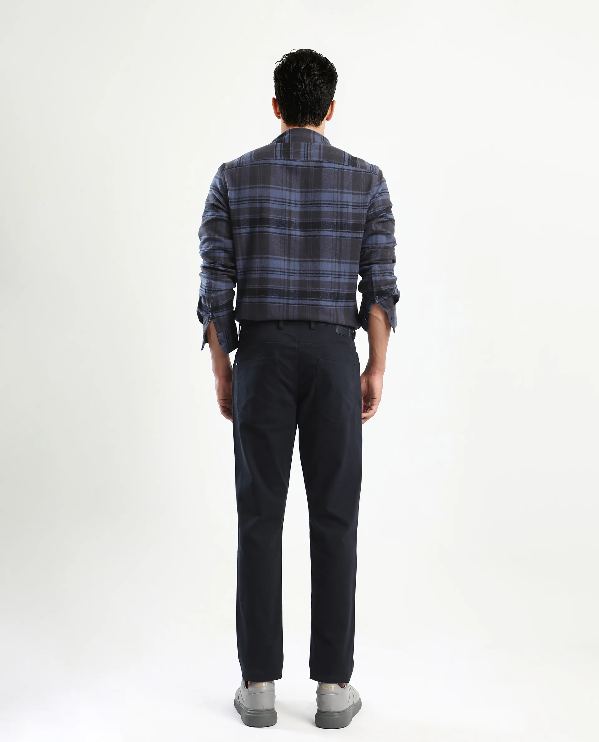 Rare Rabbit Men's Spoke-Aw25 Navy Cotton Blend Plain Regular Fit Trouser - Image 10