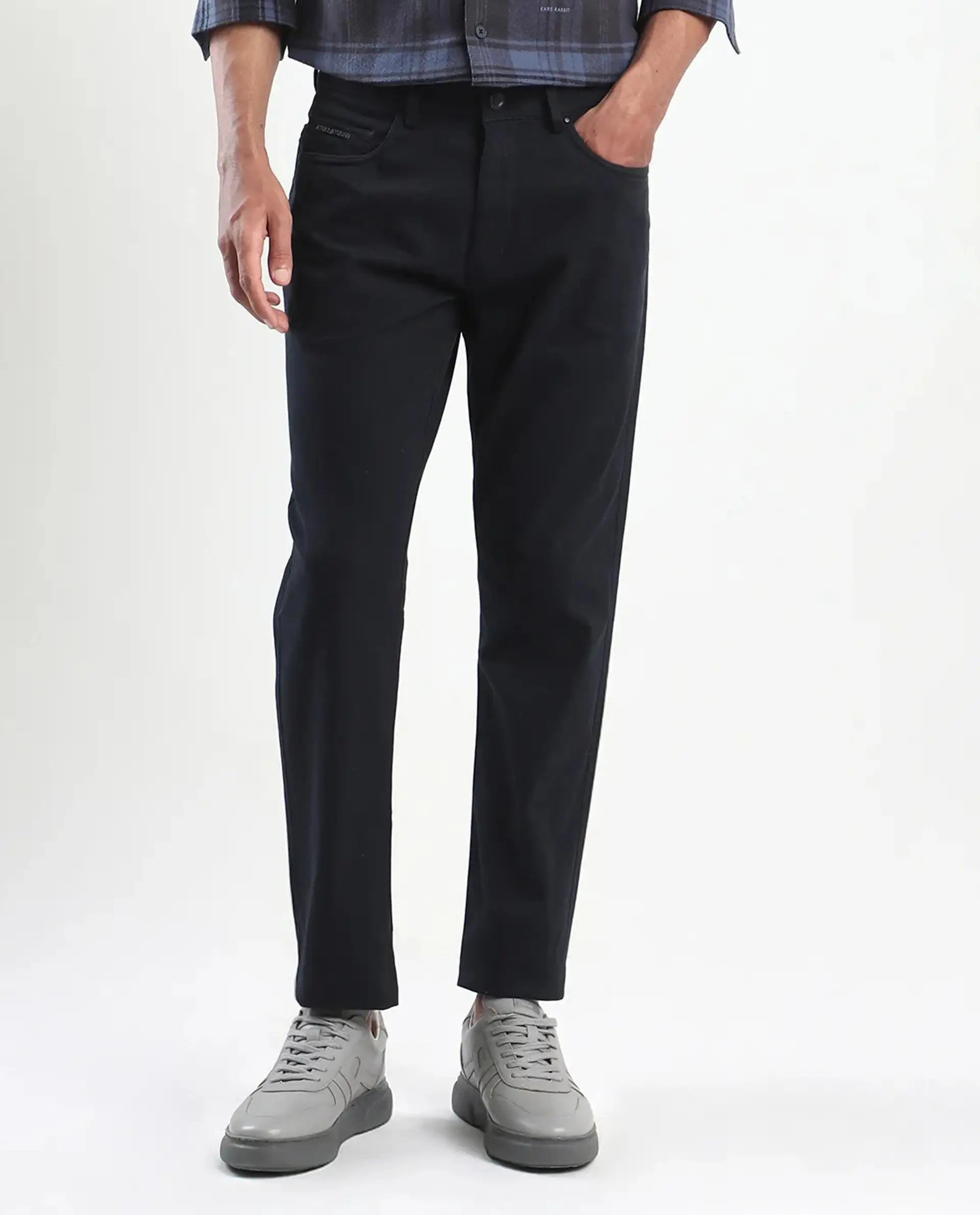 Rare Rabbit Men's Spoke-Aw25 Navy Cotton Blend Plain Regular Fit Trouser - Image 11