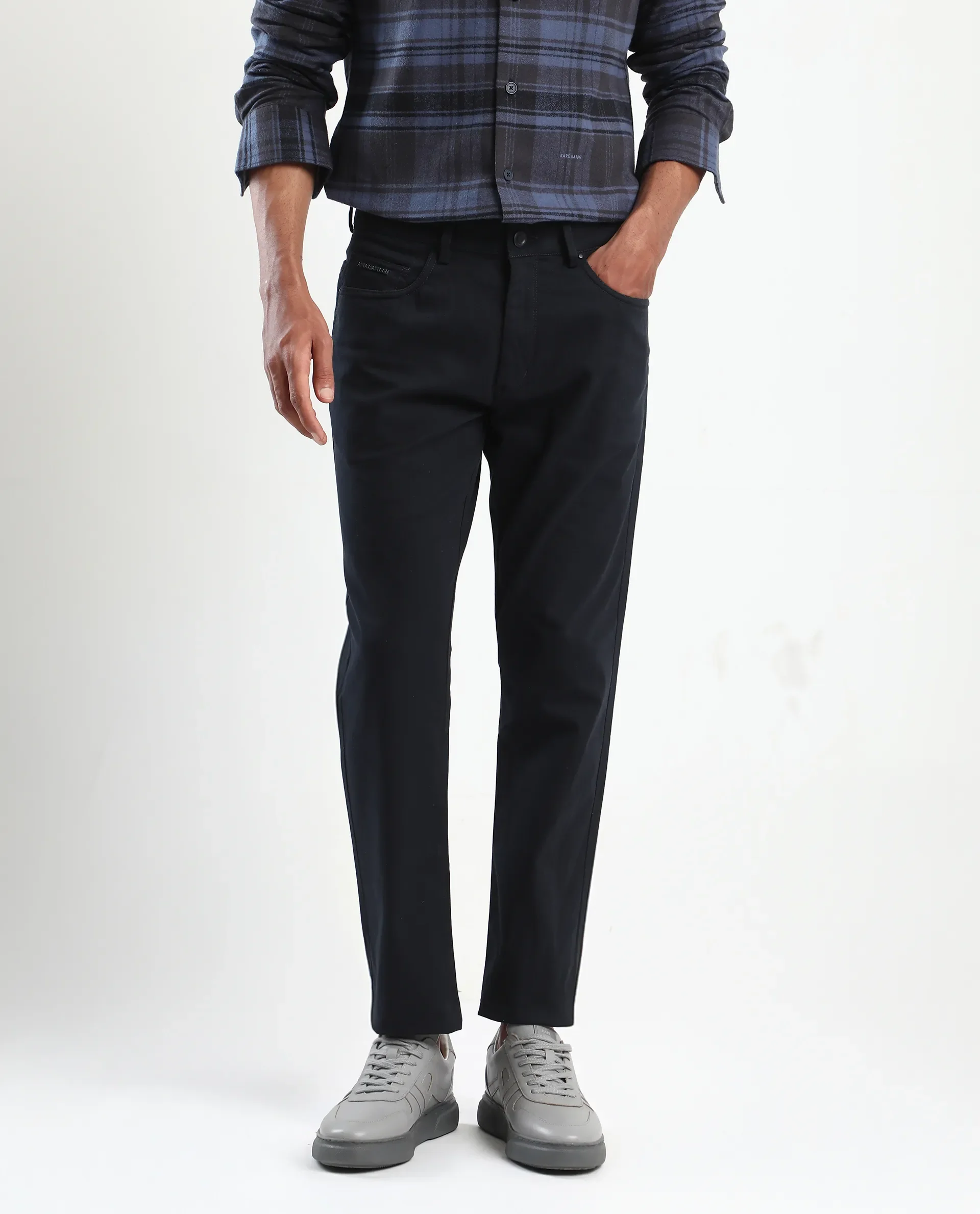 Rare Rabbit Men's Spoke-Aw25 Navy Cotton Blend Plain Regular Fit Trouser - Image 2