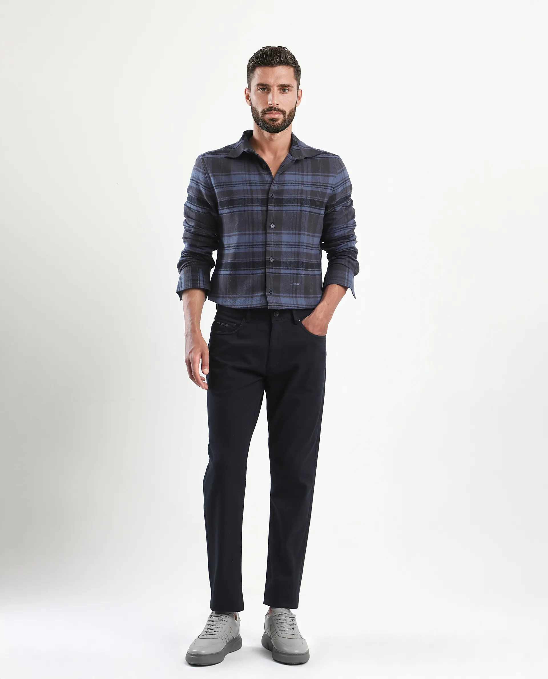 Rare Rabbit Men's Spoke-Aw25 Navy Cotton Blend Plain Regular Fit Trouser - Image 4