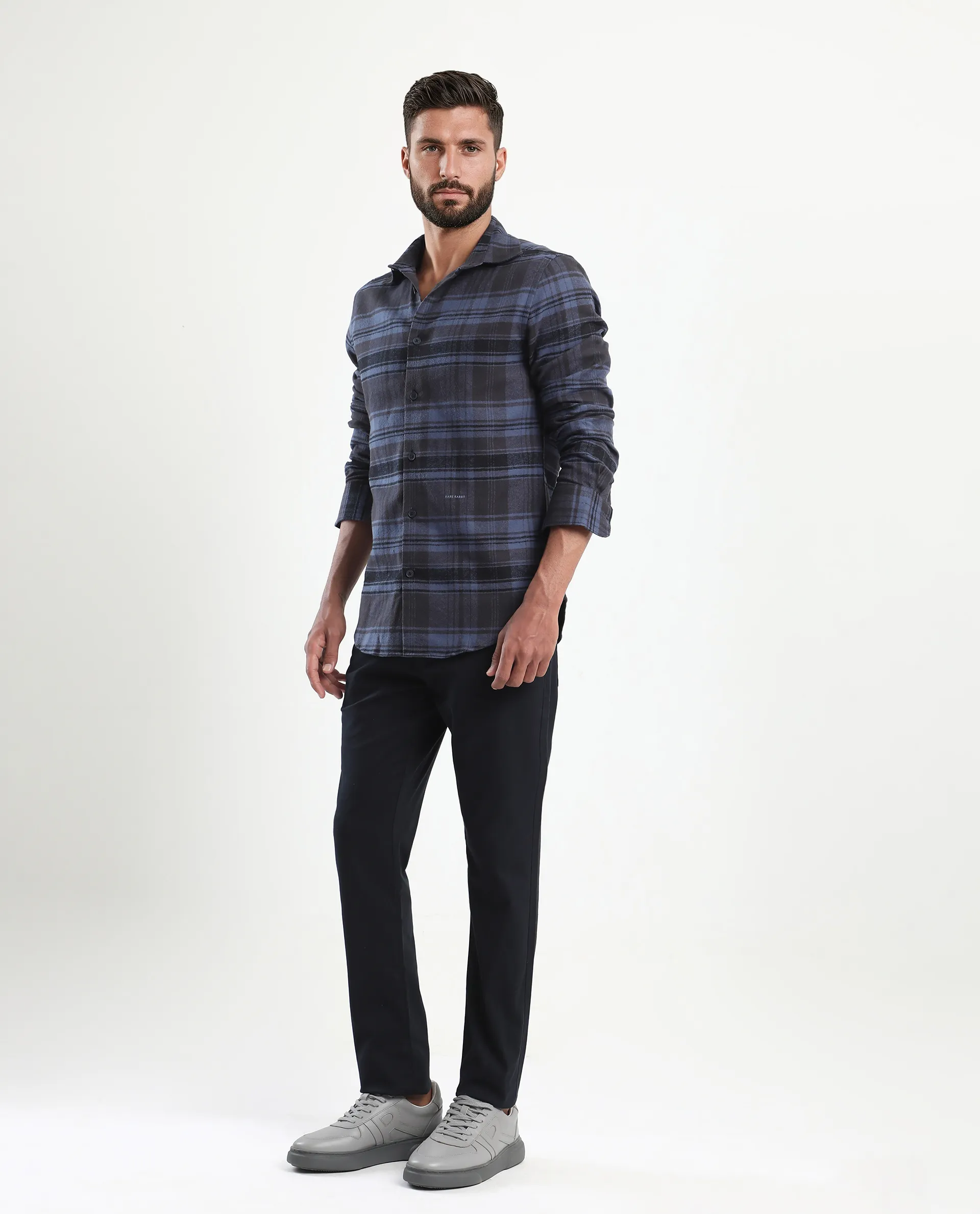 Rare Rabbit Men's Spoke-Aw25 Navy Cotton Blend Plain Regular Fit Trouser - Image 9
