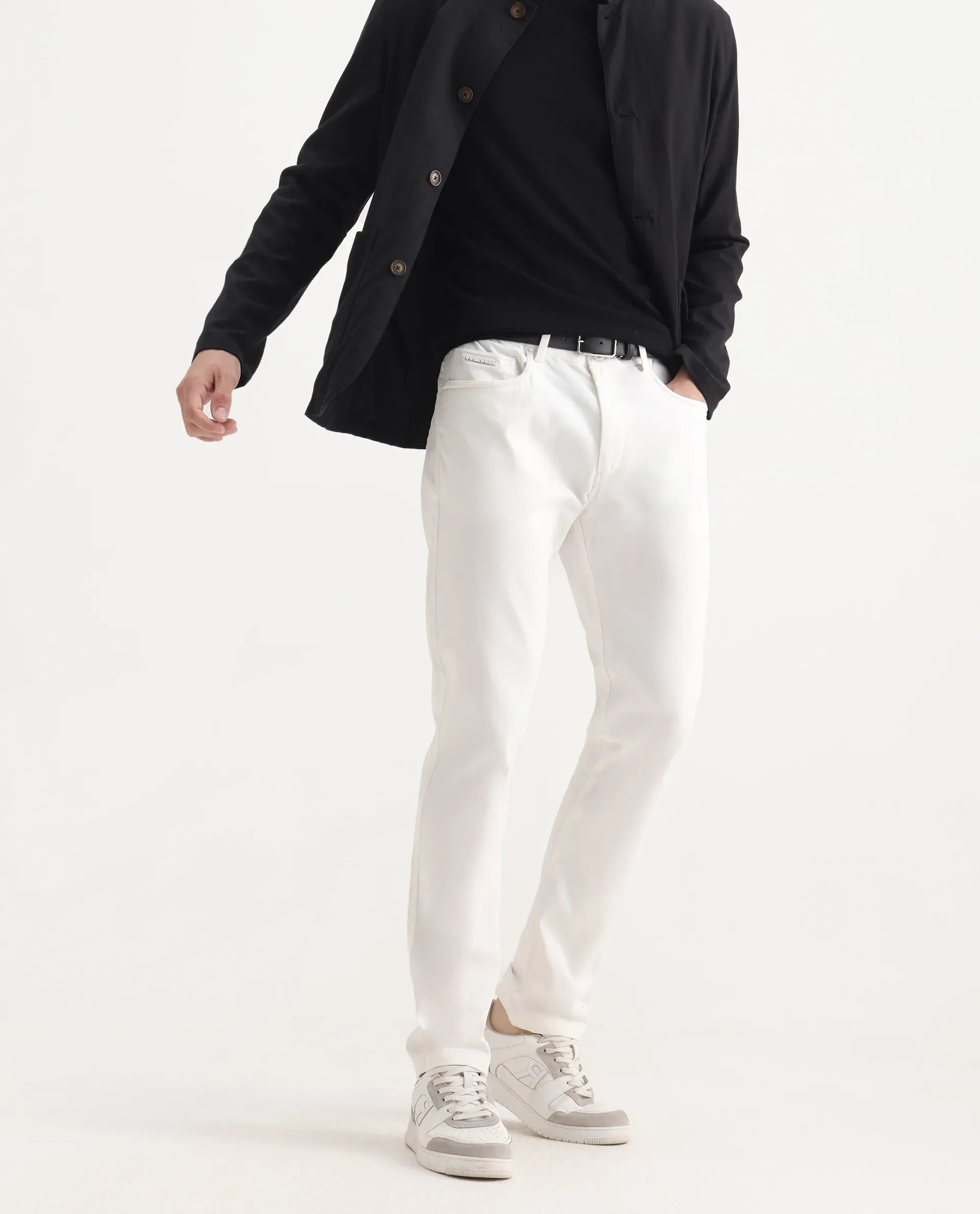 Rare Rabbit Men's Spoke-Aw25 White Cotton Blend Plain Regular Fit Trouser - Image 2