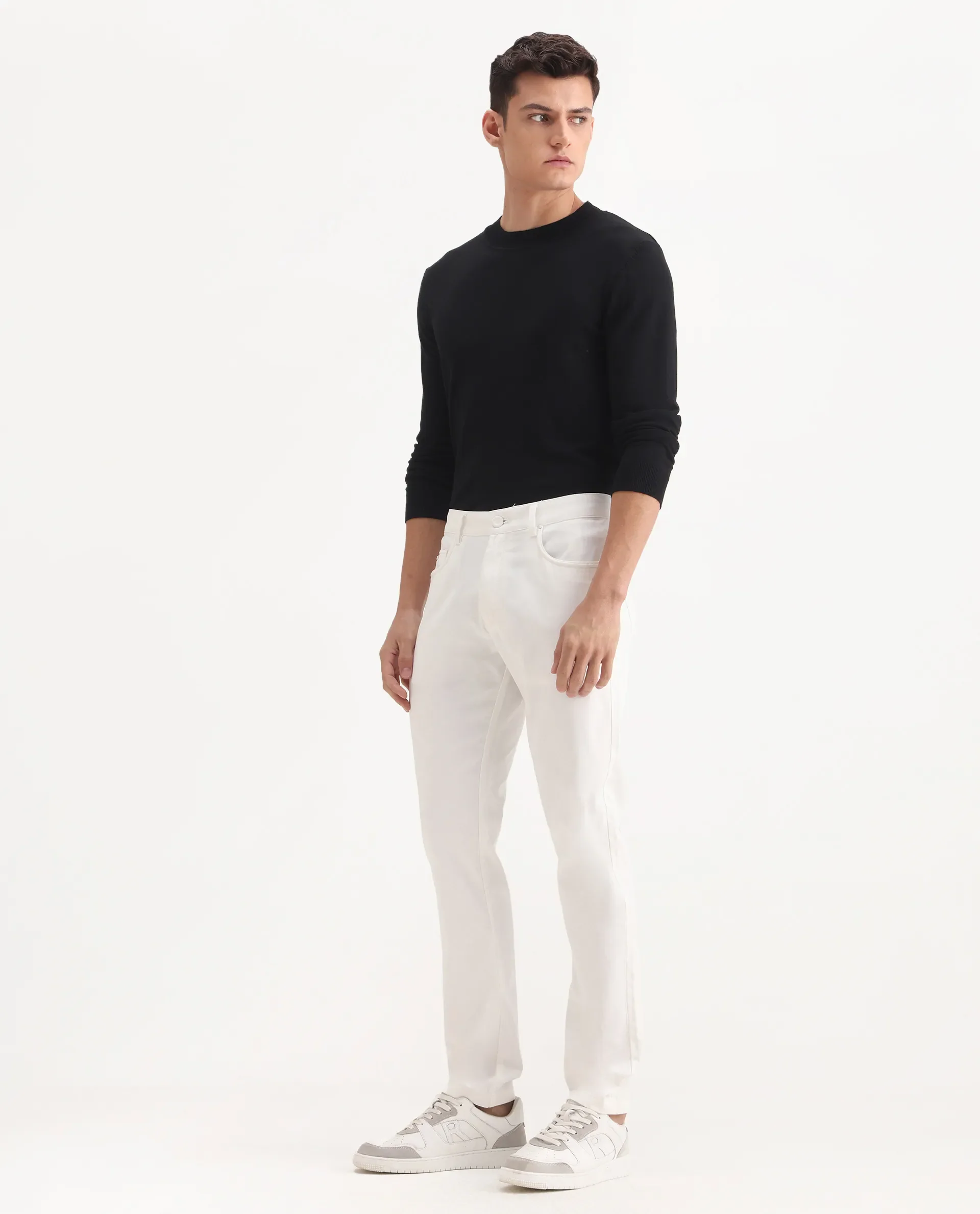 Rare Rabbit Men's Spoke-Aw25 White Cotton Blend Plain Regular Fit Trouser - Image 5