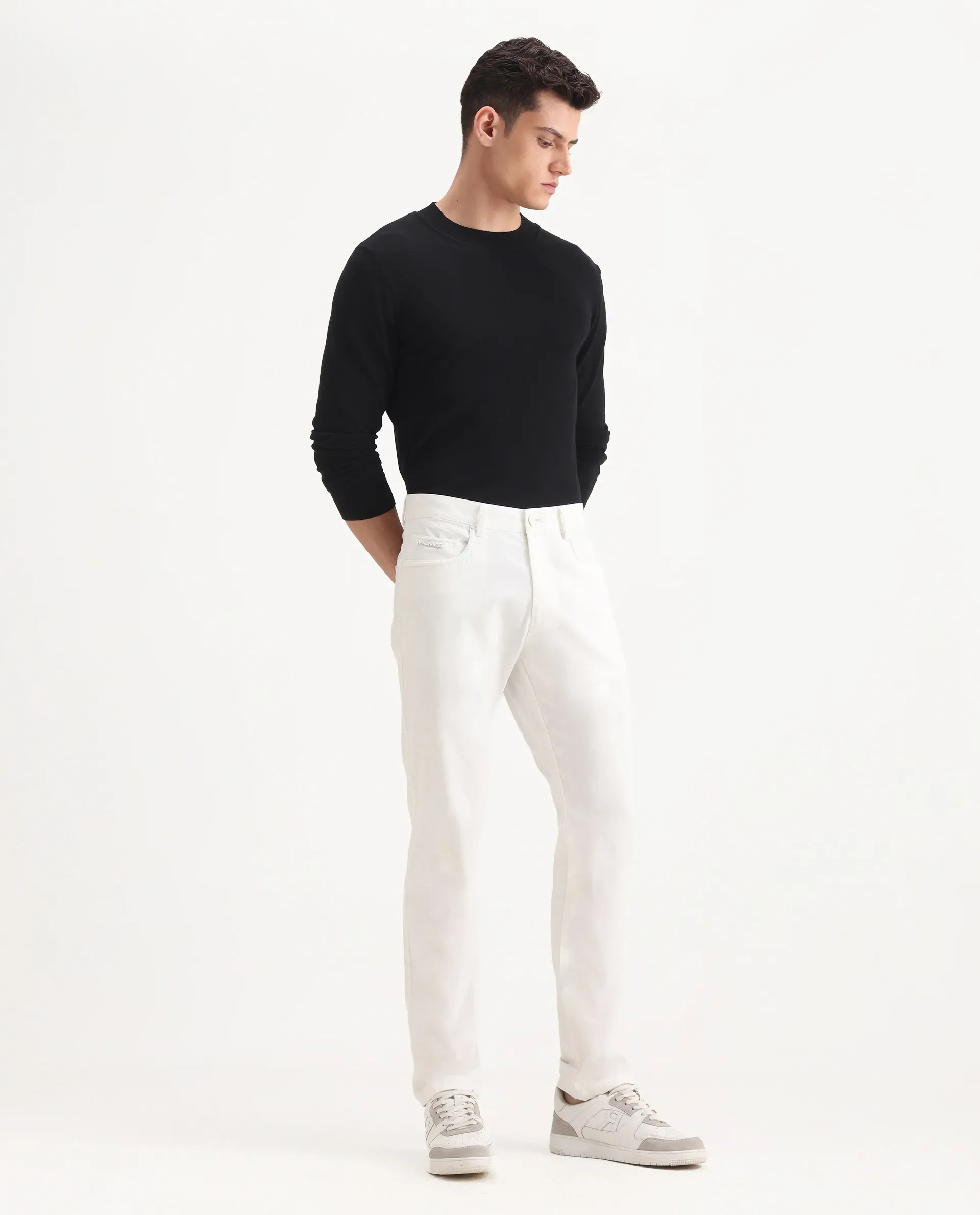 Rare Rabbit Men's Spoke-Aw25 White Cotton Blend Plain Regular Fit Trouser - Image 6