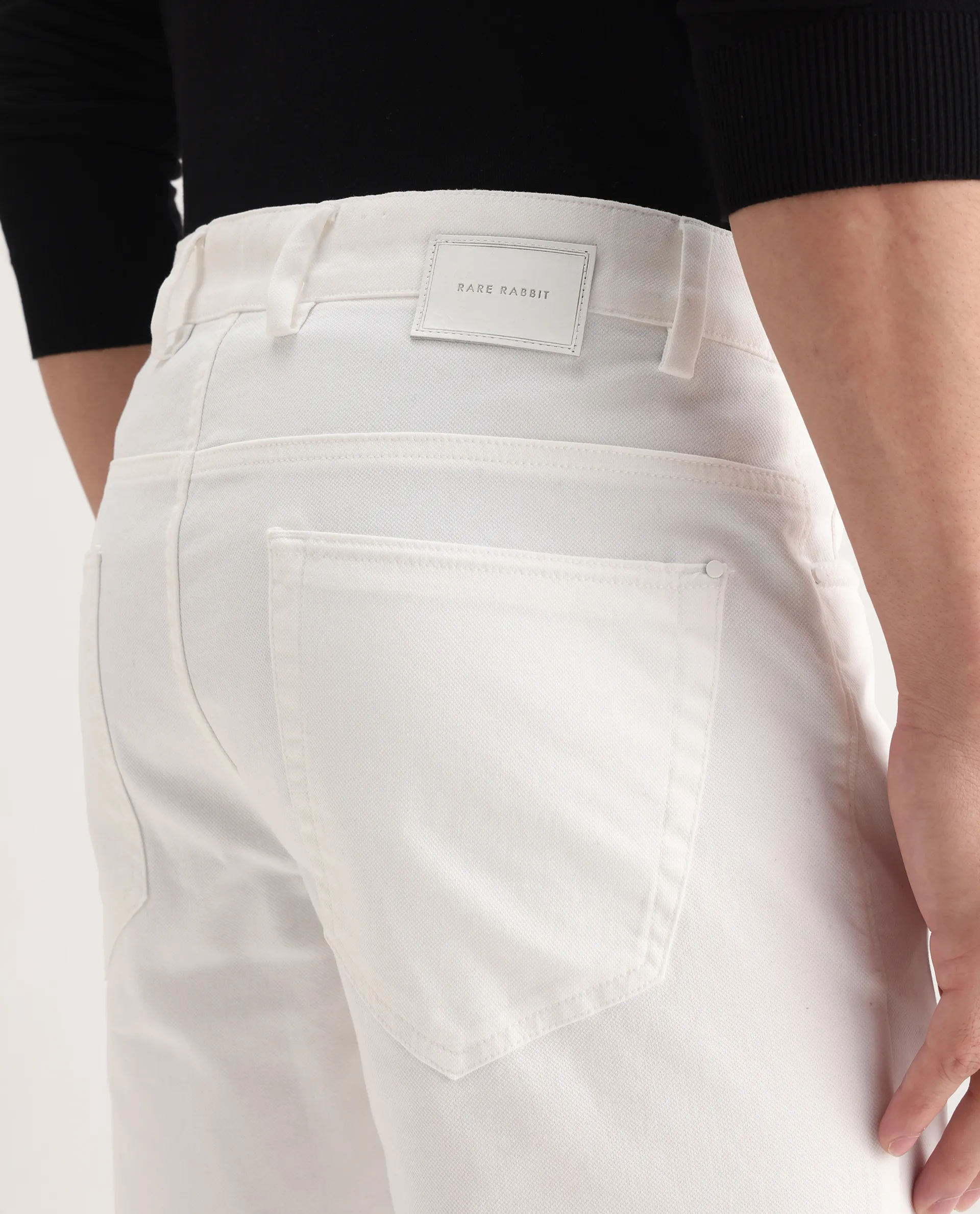 Rare Rabbit Men's Spoke-Aw25 White Cotton Blend Plain Regular Fit Trouser - Image 7