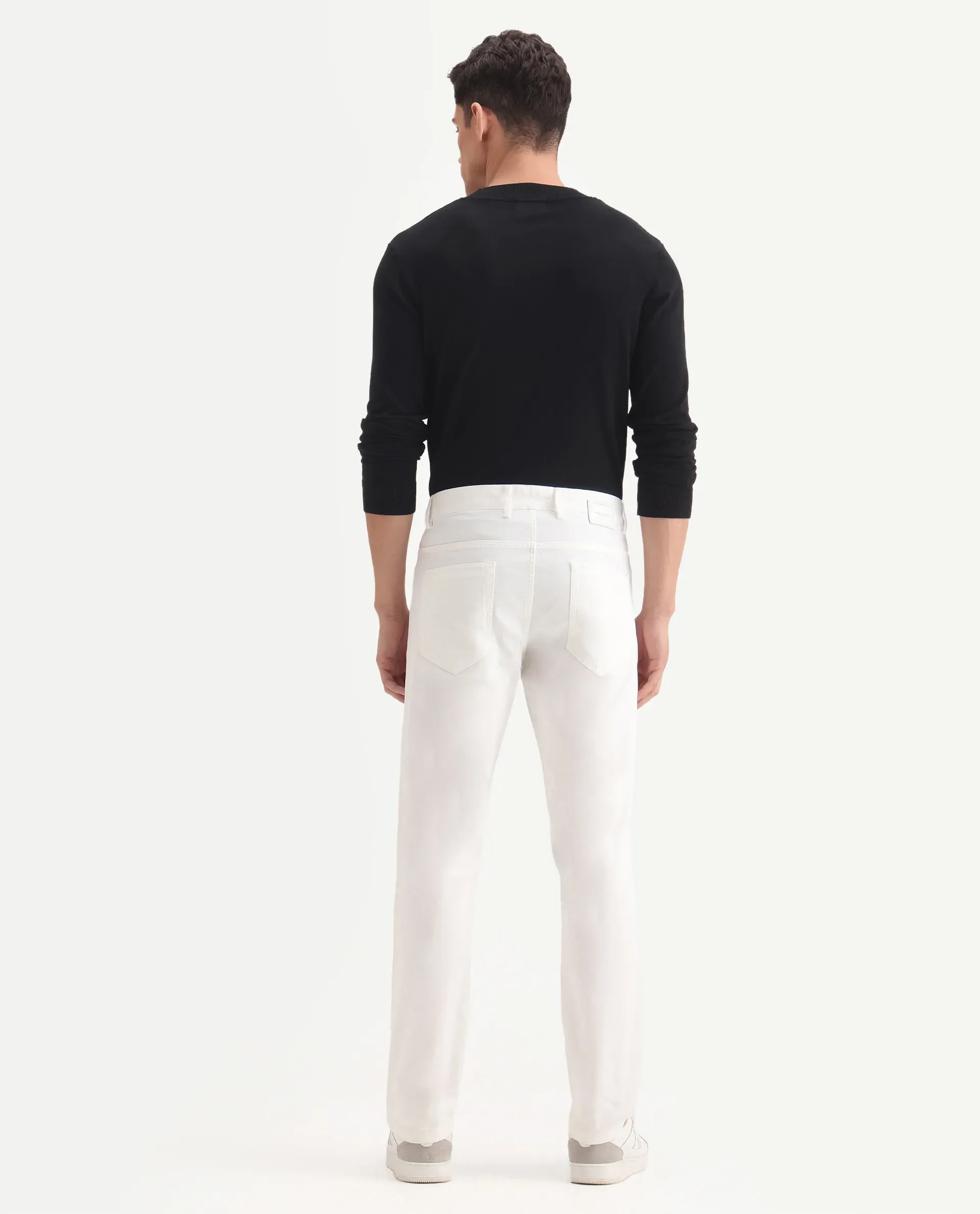 Rare Rabbit Men's Spoke-Aw25 White Cotton Blend Plain Regular Fit Trouser - Image 8