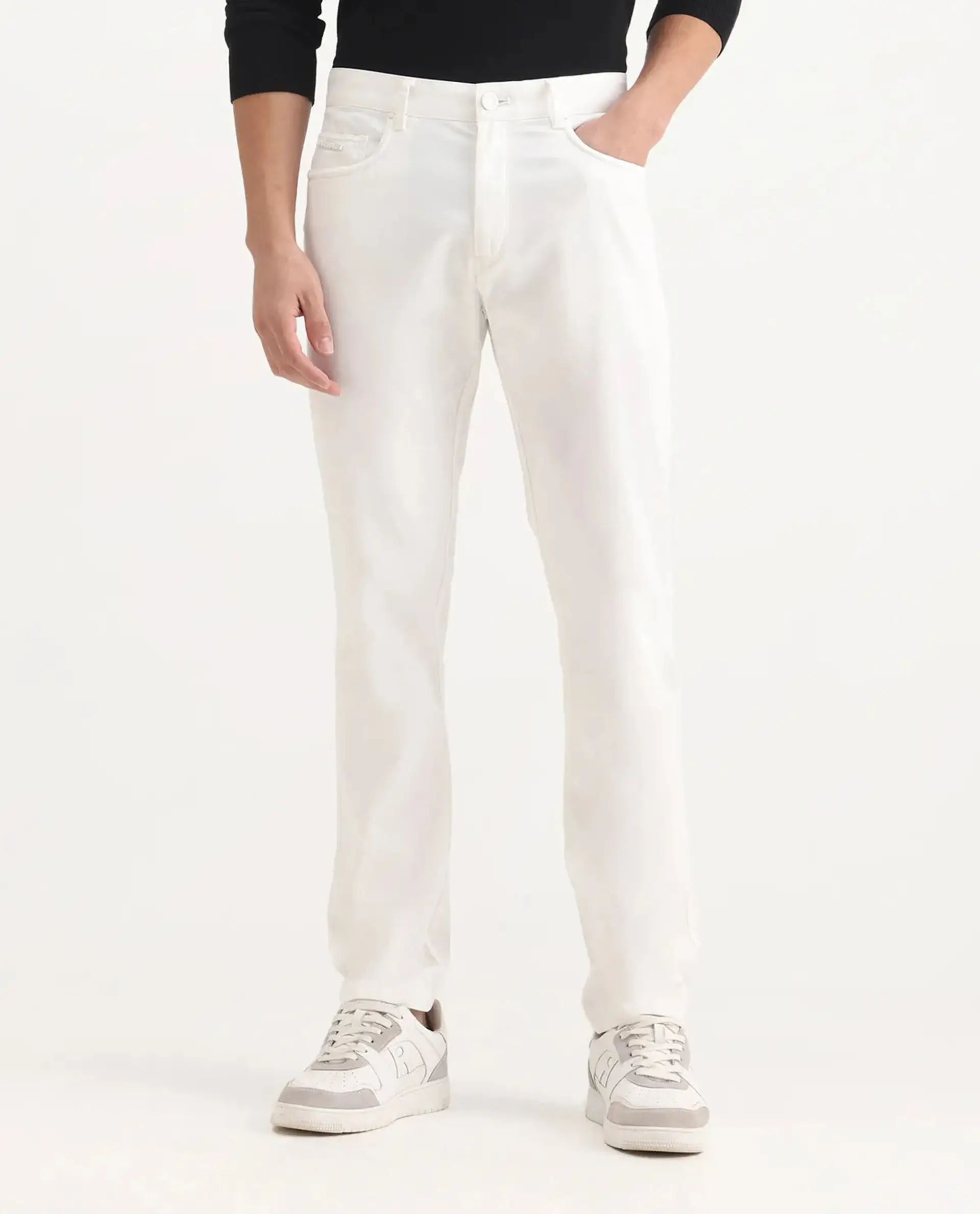 Rare Rabbit Men's Spoke-Aw25 White Cotton Blend Plain Regular Fit Trouser - Image 9