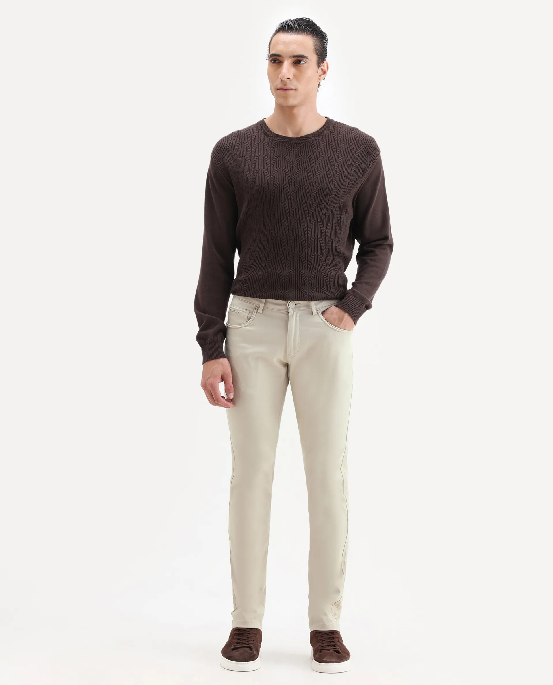 Rare Rabbit Men's Spoke Beige Cotton Plain Regular Fit Trouser - Image 7