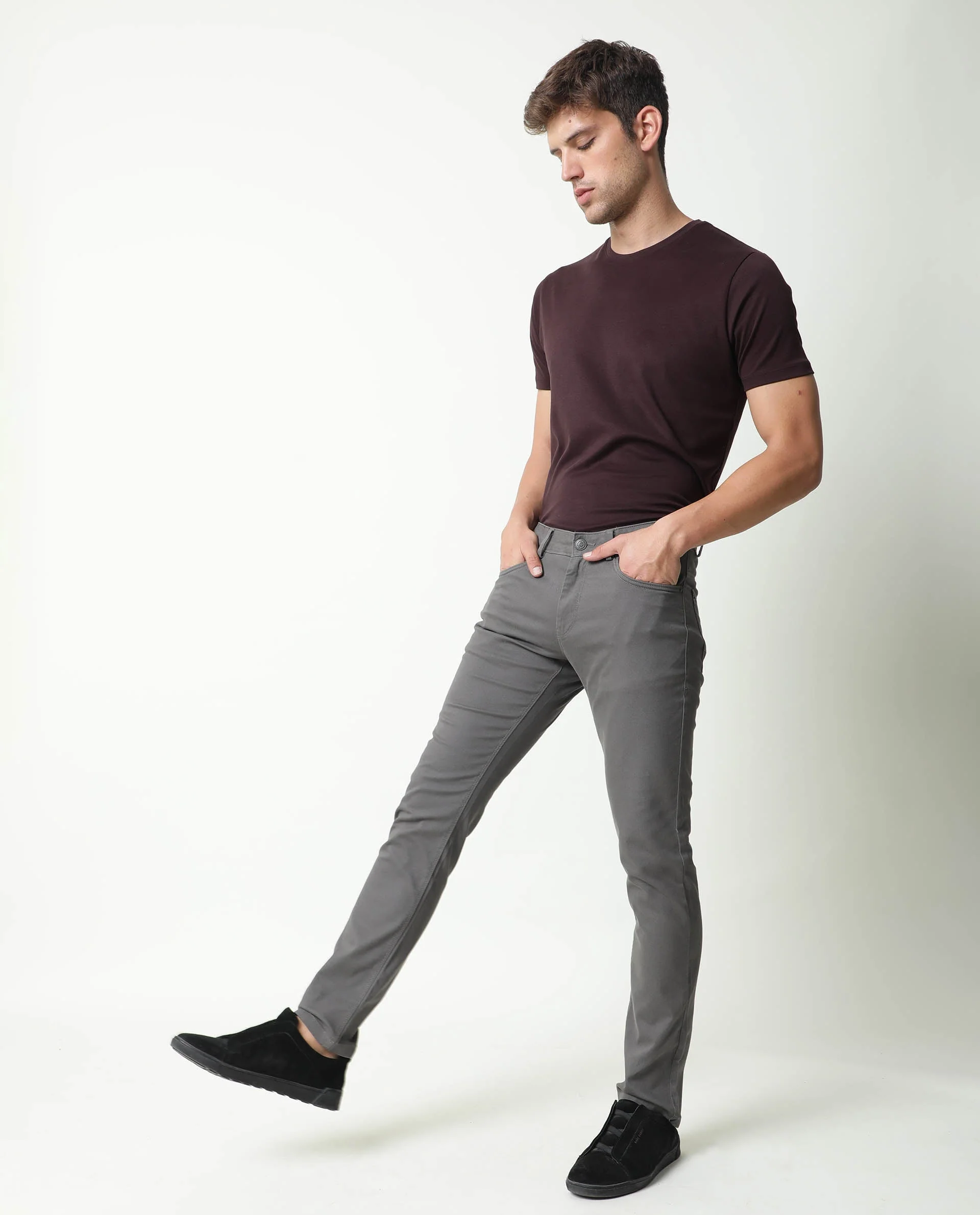 Rare Rabbit Men's Spoke Grey Cotton Plain Regular Fit Trouser - Image 2